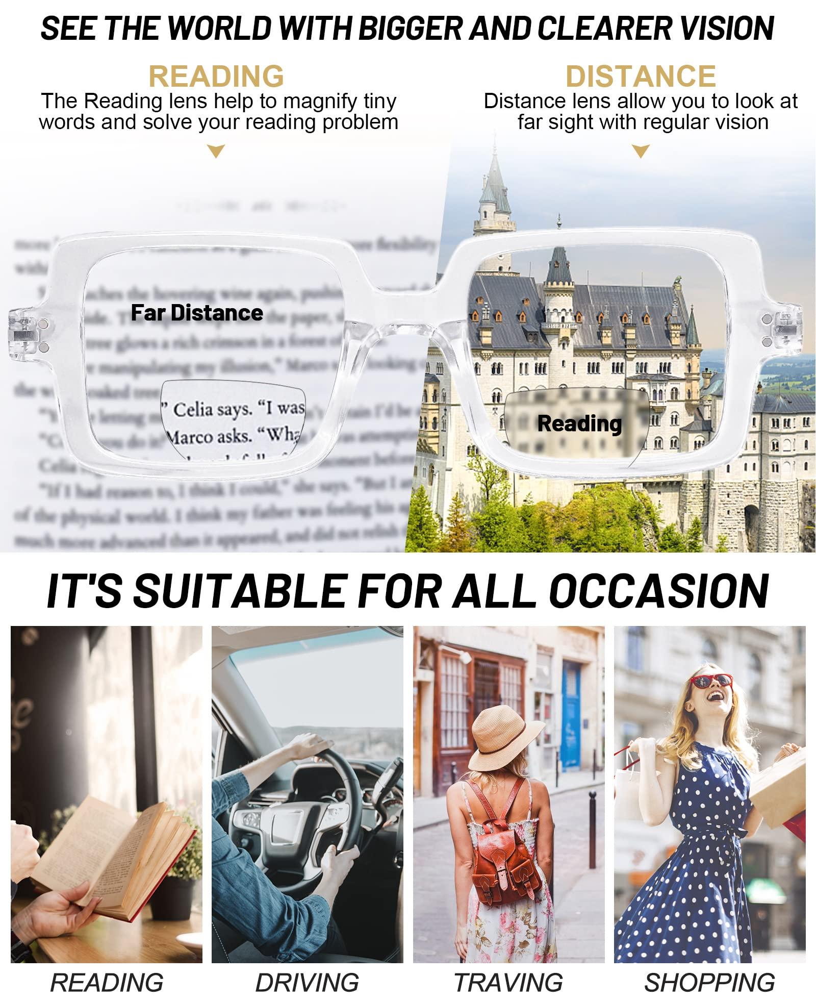 OCCI CHIARI OCCI CHIARI Bifocal Reading Glasses with Clear Top,Blue Light Blocking Transition Readers Women 1.0 1.5 2.0 2.5 3.0 3.5(350+ Clean)