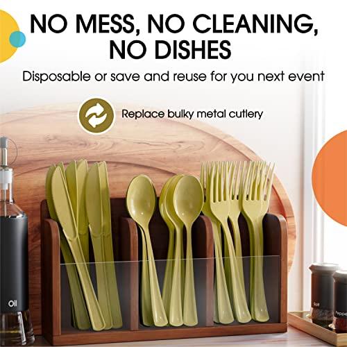 Exquisite Disposable Gold Plastic Forks 50 Pcs - Heavy Duty Gold Plastic Disposable Cutlery - Gold Disposable Flatware, Gold Plastic Silverware, Plastic Forks Gold Exquisite