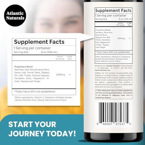 Atlantic Naturals Atlantic Naturals - 1 Day Colon Cleanse Full Body Detox Drink - Sea Moss Supplement for Women & Men, Gut Health, Kidney & Liver Immune Energy Enhancer Gut Cleanse - Lemon Flavor Juice, 8 fl oz