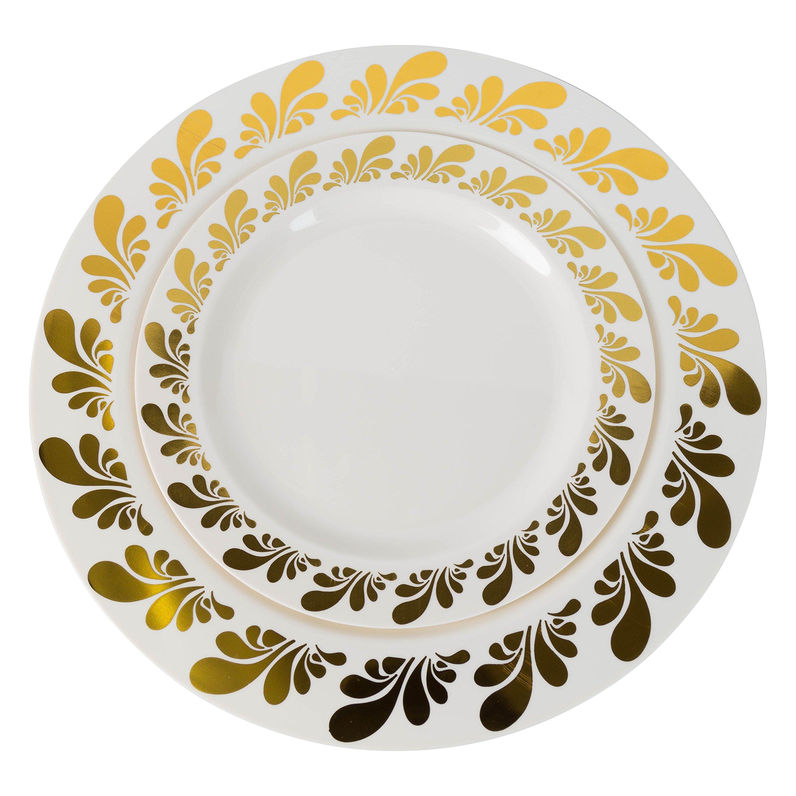 Exquisite 10.25in. Gold Splash Design Premium Plastic Wedding Plates (40 Pack) China-Like