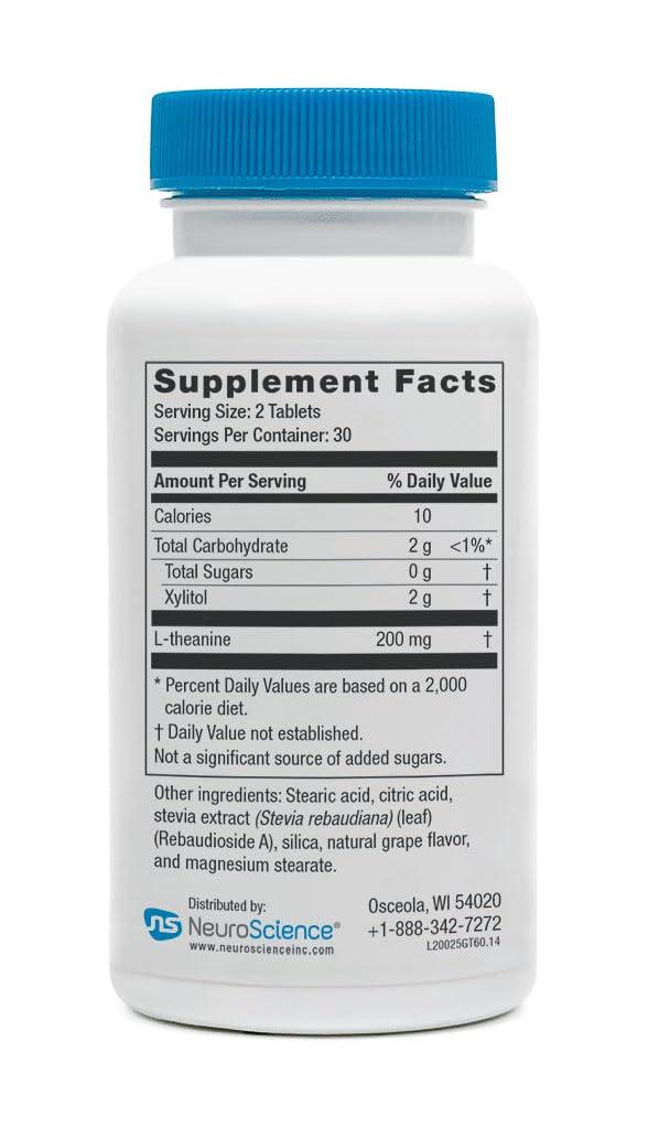 NeuroScience Neuorscience GABA Trex L Theanine Supplement - Calm Aid for Daytime Stress Support & Evening Relaxation - Chewable Grape-Flavored Tablets - Vegan & Non-GMO (60 Tablets)