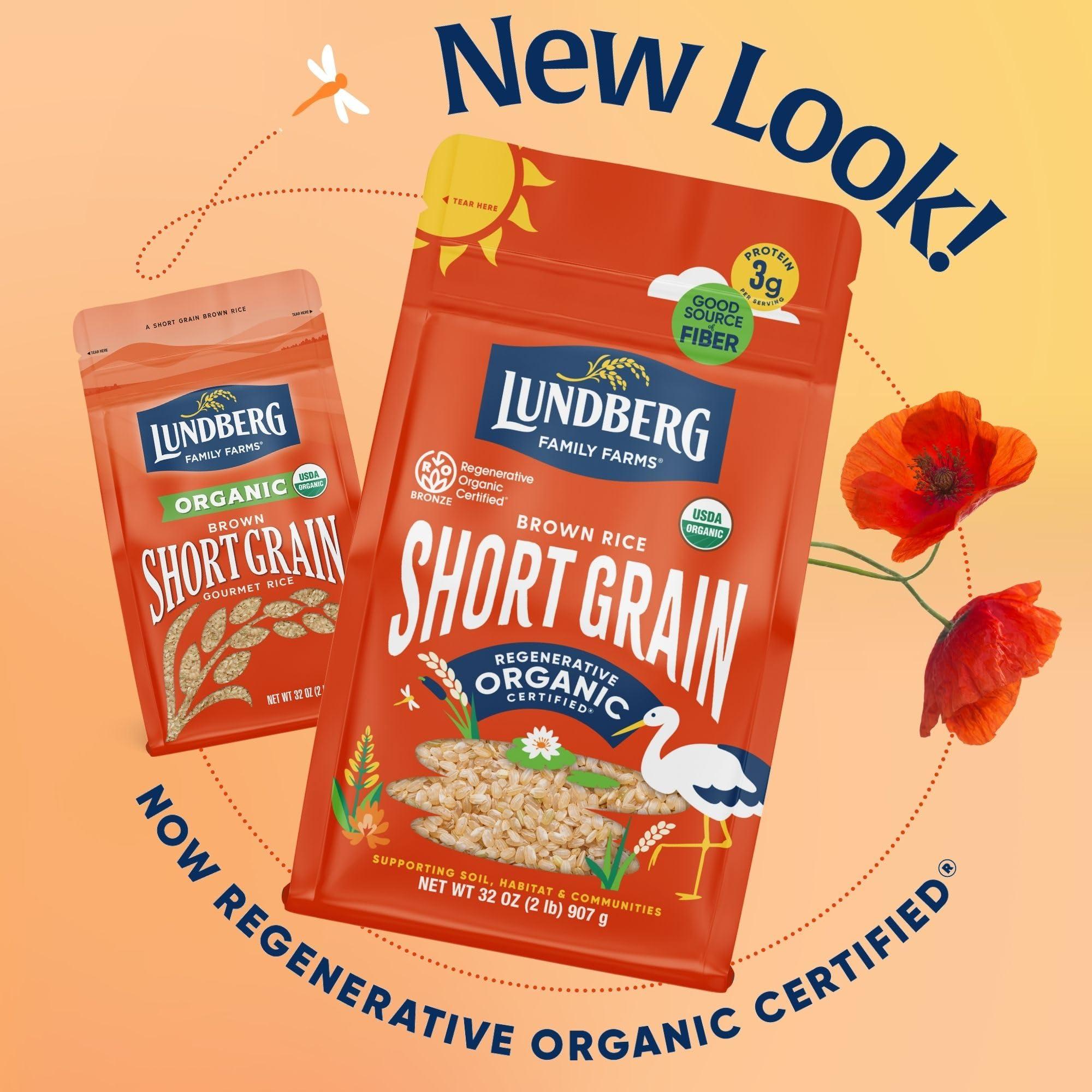 Lundberg Lundberg Short Grain Brown Rice, Regenerative Organic Certified, 2-Pack Slightly Nutty, Sticky Rice Responsibly Grown in California, 32 Oz Ea