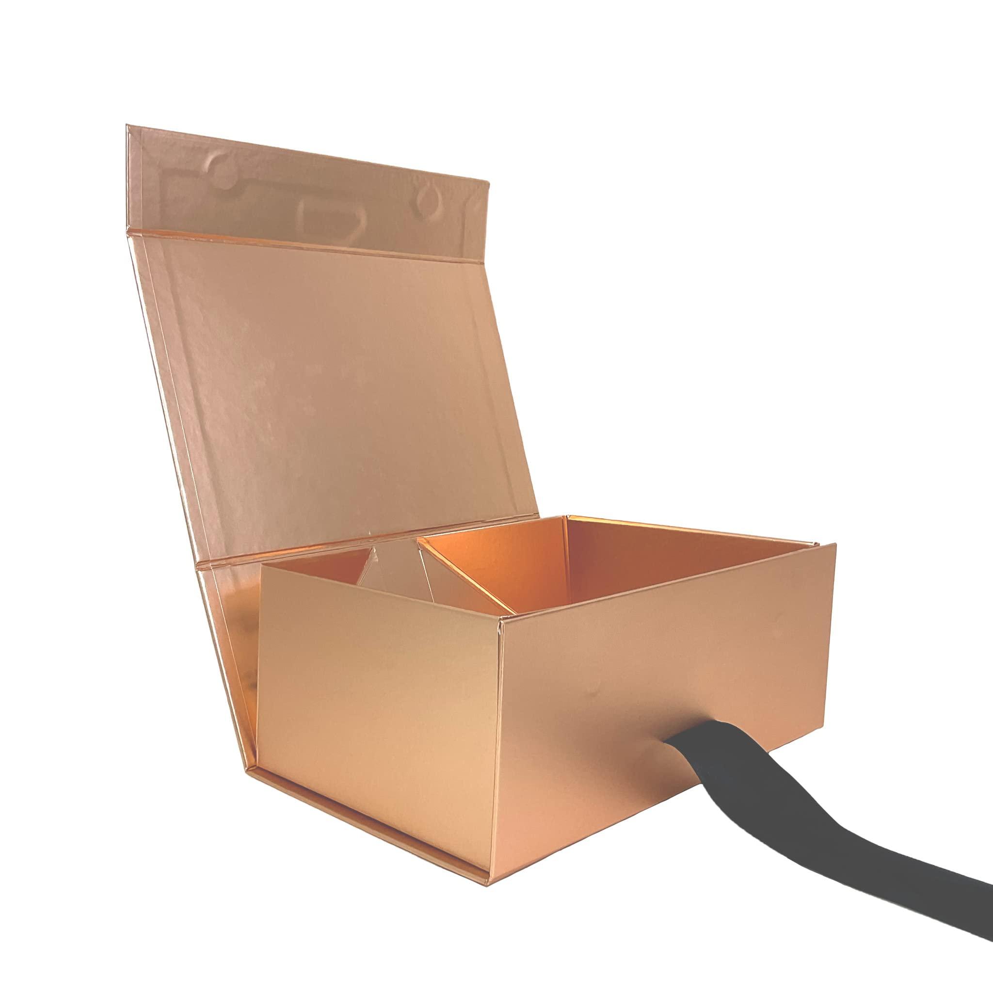 PACK2PACK PACK2PACK Luxury Foldable Gift Box with Fixed Ribbon | Collapsible Box with Magnetic Closure | Weddings, Bridal Showers, Corporate Gifts | 100% Recycled Paper (Medium Large, Metallic Copper)