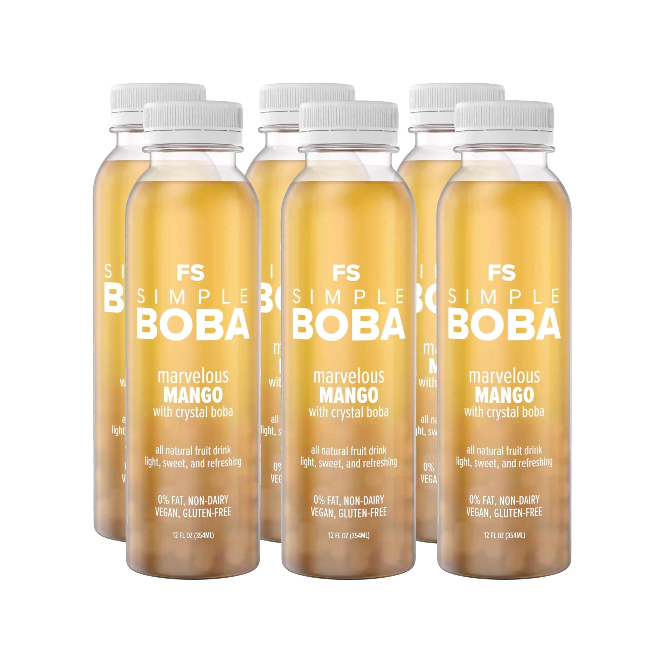 FS FS Simple Boba | Natural Bubble Tea or Juice with Healthy Konjac Crystal Boba Pearls | NO Artificial Ingredients or Preservatives | 0% Fat, Dairy-Free, Gluten-Free, Vegan | 12oz Bottles (Marvelous Mango Juice, 6 Pack)