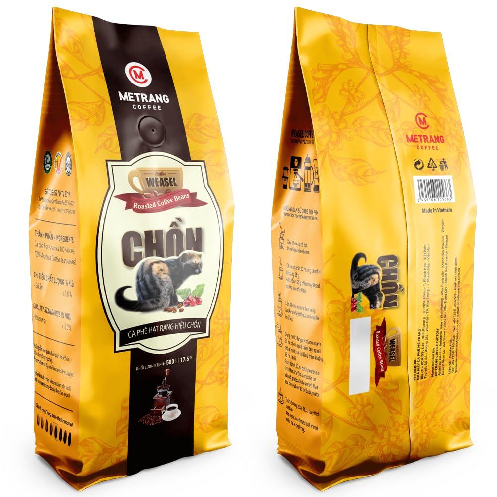 METRANG COFFEE CHON WEASEL Roasted Coffee Beans METRANG 17.6 OZ 100% Arabica, Vietnamese Coffee, Medium Roasted Whole Bean Coffee, Analogue of Kopi Luwak Coffee, Made in Vietnam