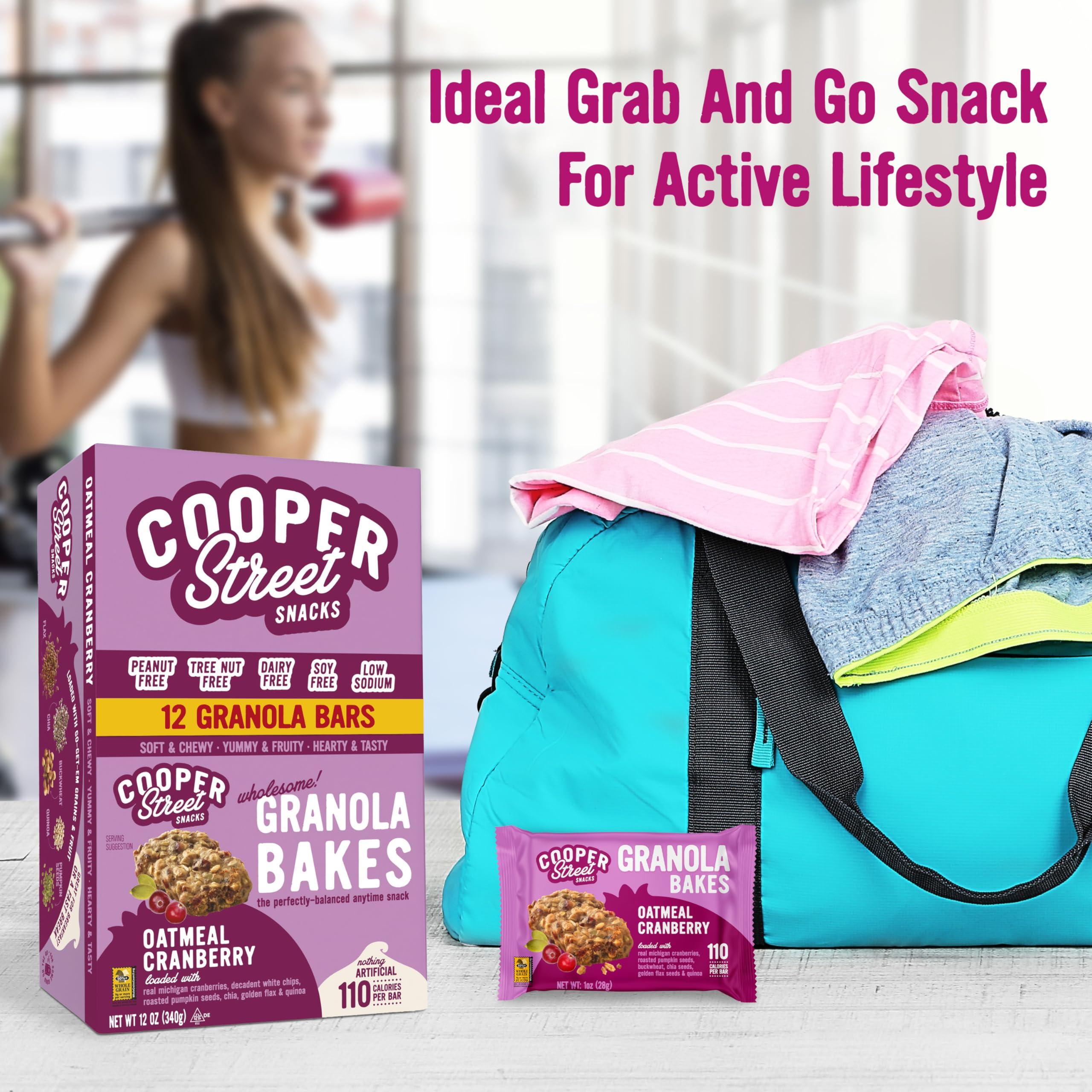 COOPER STREET Cooper Street Granola Bakes - Chewy Breakfast Granola Bars with Chia, Flax, Buckwheat and Oats - Oatmeal Cranberry Individually Wrapped Nut & Dairy Free On-The-Go or School Snacks - 12 Bars, 1oz each