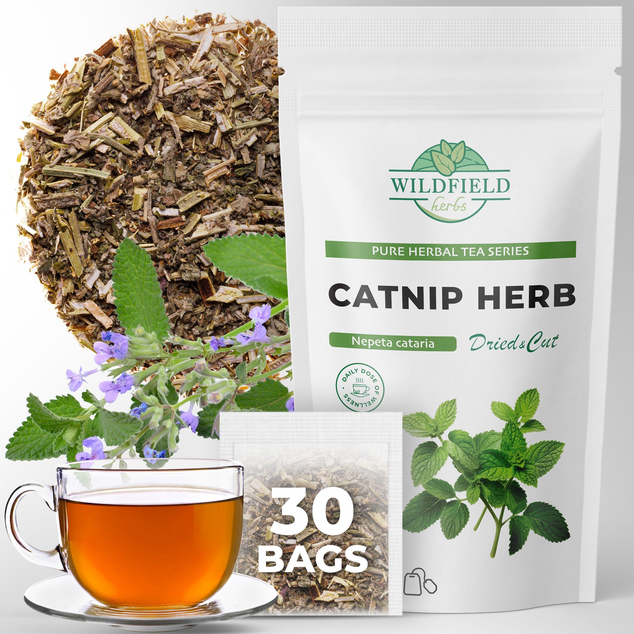 WILDFIELD HERBS 30 Catnip Tea Bags Catnip Herb Tea (Nepeta L.) - 30 Count 1.5g Tea Bags Cat Nip Tea Catnip Leaf Herb Tea Hierba gatera