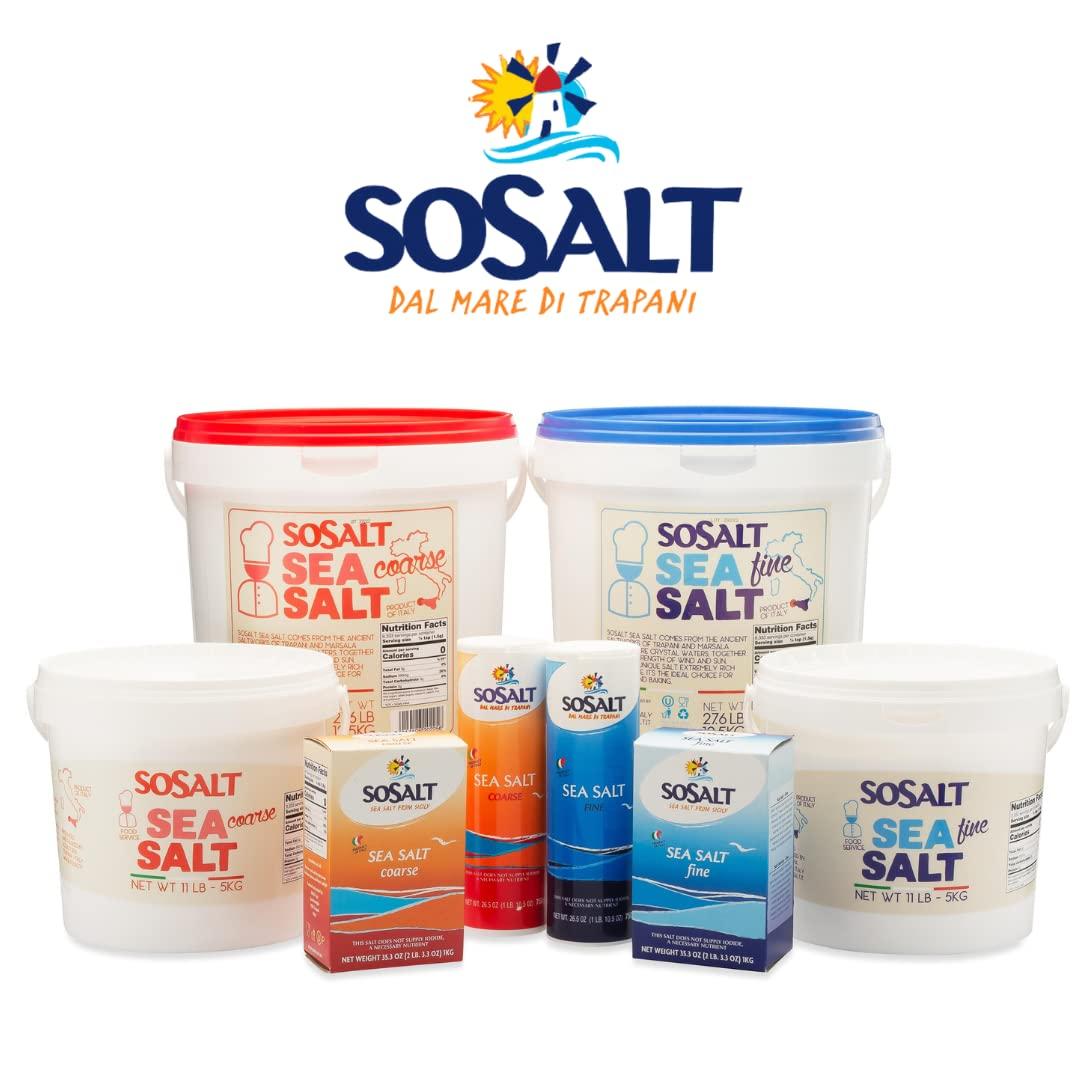SOSALT DAL MARE DI TRAPANI Fine Natural Sea Salt, 27.56 lbs (12.5 kg), Bulk, Foodservice, Resturant, Canning, Brining, BBQ, Asado, Grilling, SoSalt, Trapani Sicilian, Mediterranean
