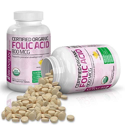 Bronson Bronson Organic Folic Acid (Vitamin B9 Folate) 800 mcg Natural Folate from Lemon Peel, 180 Tablets