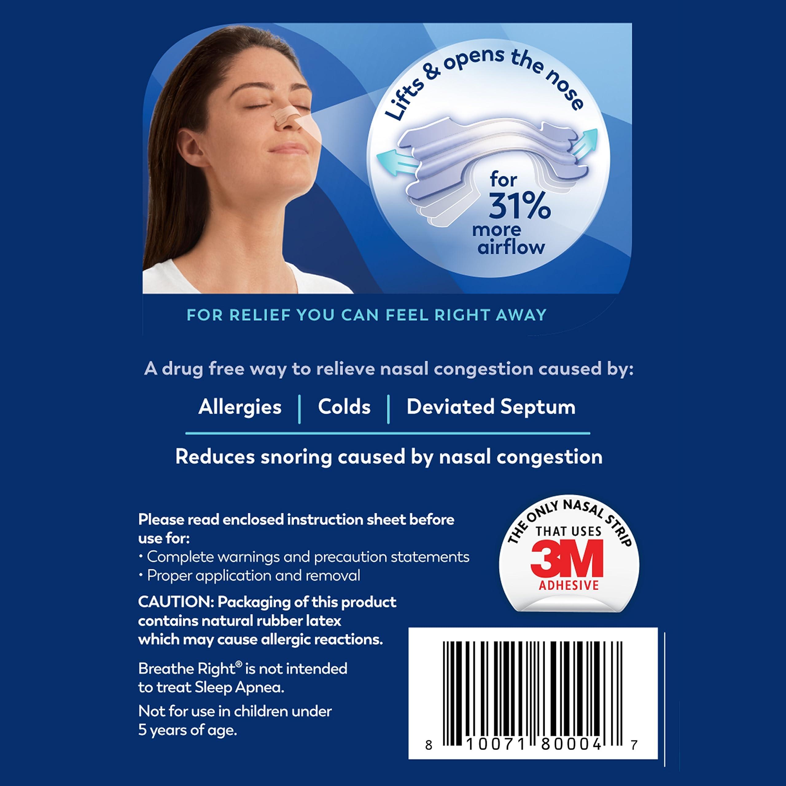 Breathe Right Breathe Right Original Nasal Strips | Clear | Sm/Med | for Sensitive Skin| Drug-Free Snoring Solution & Nasal Congestion Relief Caused by Colds & Allergies | 30 ct (Packaging May Vary) (Pack of 2)