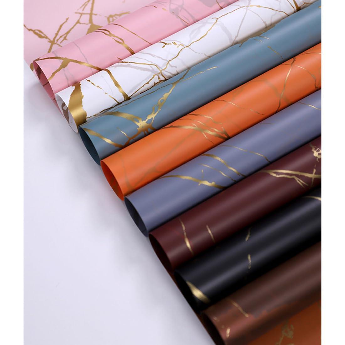 PURZEN PURZEN Wrapping Paper Bulk, Nosa Paper, Gold Marbled Paper, Flower Wrapping Paper, Floral Bouquet Packaging Materials, 60X60cm,Orange,100 Sheets
