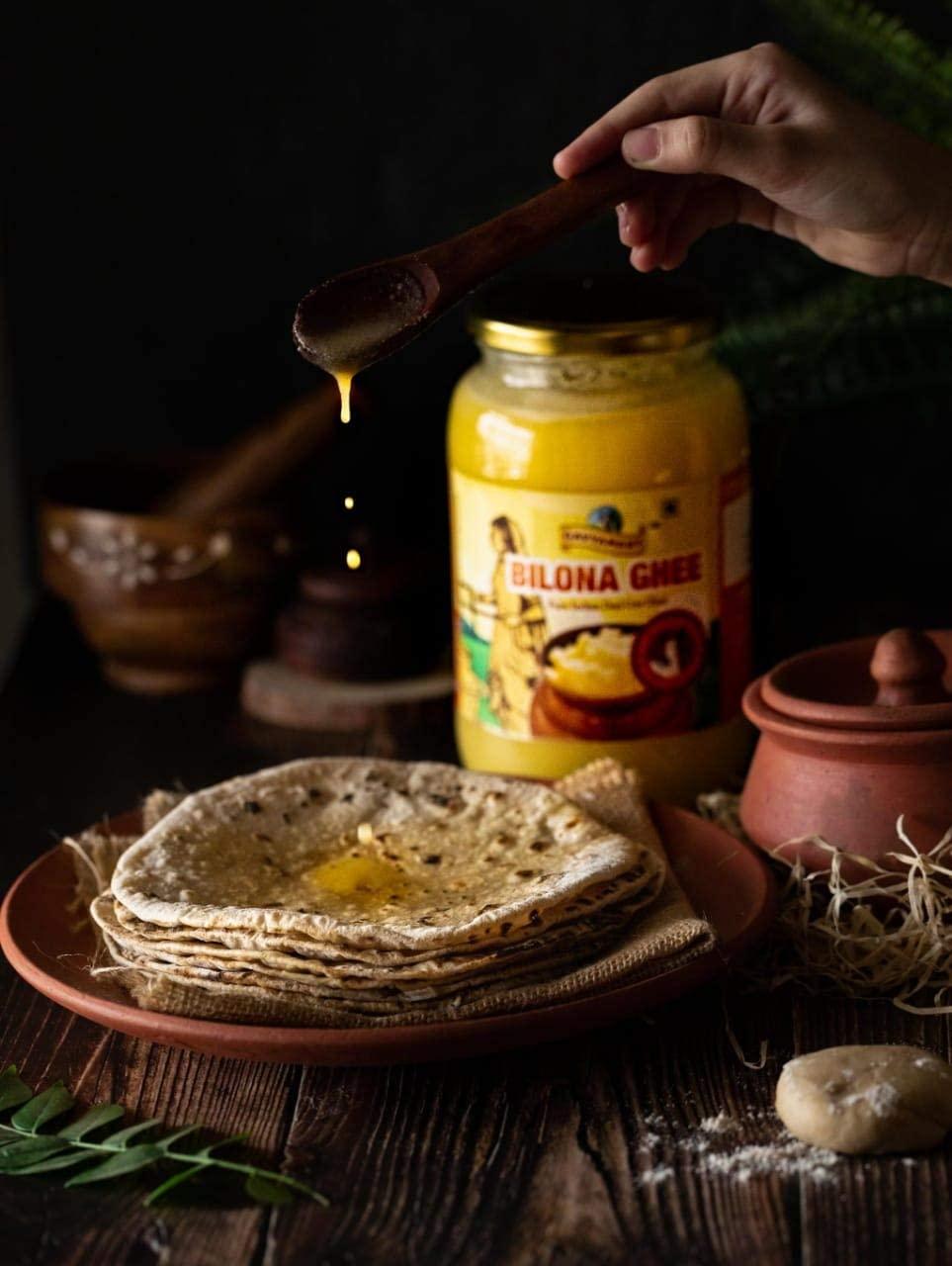 GAVYAMART Gavyamart Ghee in Pantry 100% Pure Kankrej A2 Cow Desi Ghee Non GMO - Made Using Traditional Bilona Method Ghee 1 Litre - Glass Ghee jar Pack - A2 Ghee Cow Organic 1000ml