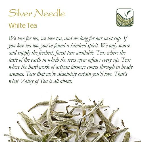 Valley of Tea Silver Needle White Tea - 100 Procent Pure Buds - Baihao Yinzhen Chinese Silver Tip Bai Hao Yin Zhen - White Tea Silver Bai Hao Yin Zhen Tea White Needle Tea Silver Needle Tea Bai Tea White Tip 40g