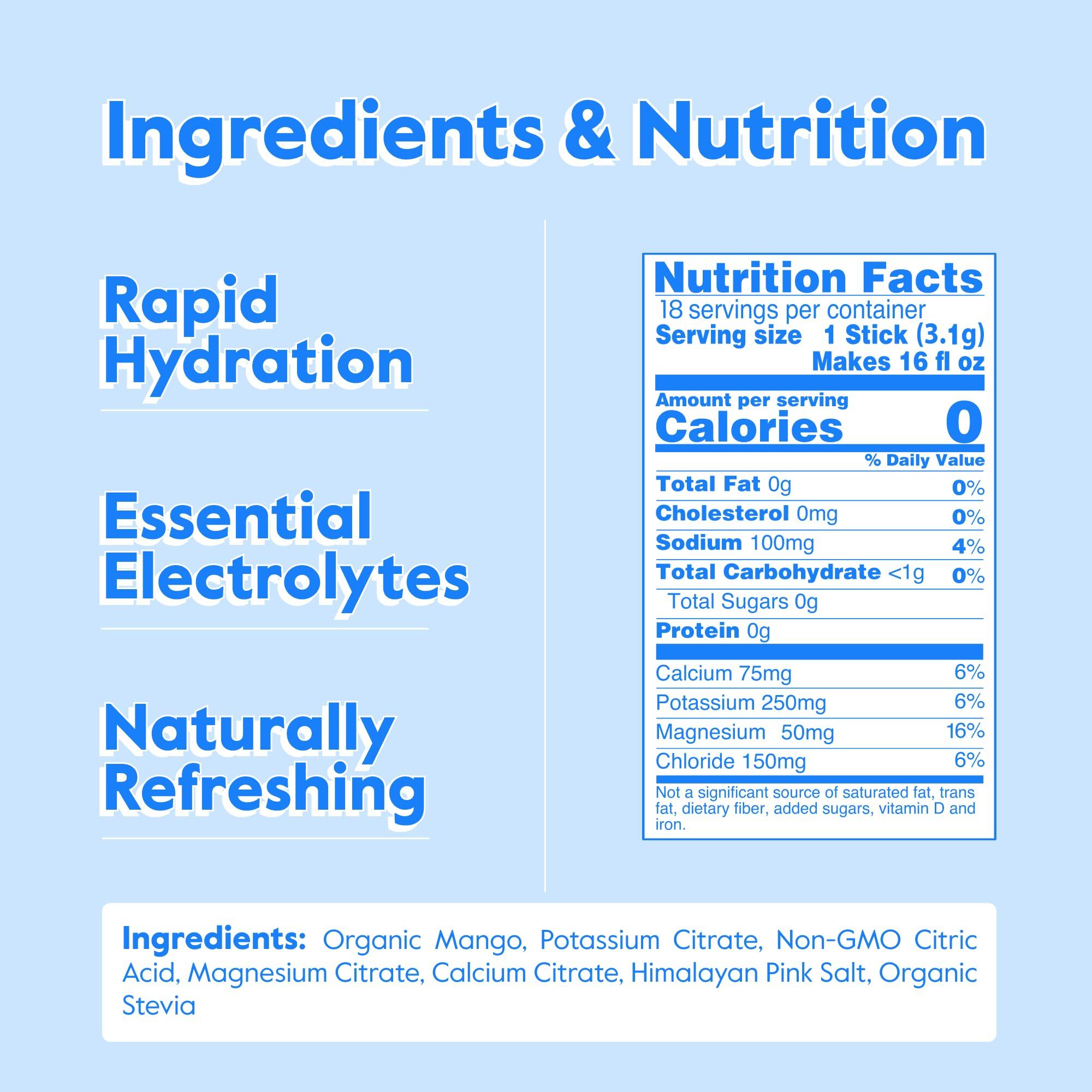 Nectar Nectar Hydration Packets - Electrolytes Powder Packets - Sugar Free & 0 Calorie - Organic Fruit Liquid Daily IV Hydrate Packets for Dehydration Relief & Rapid Rehydration (Mango 18 Pack)