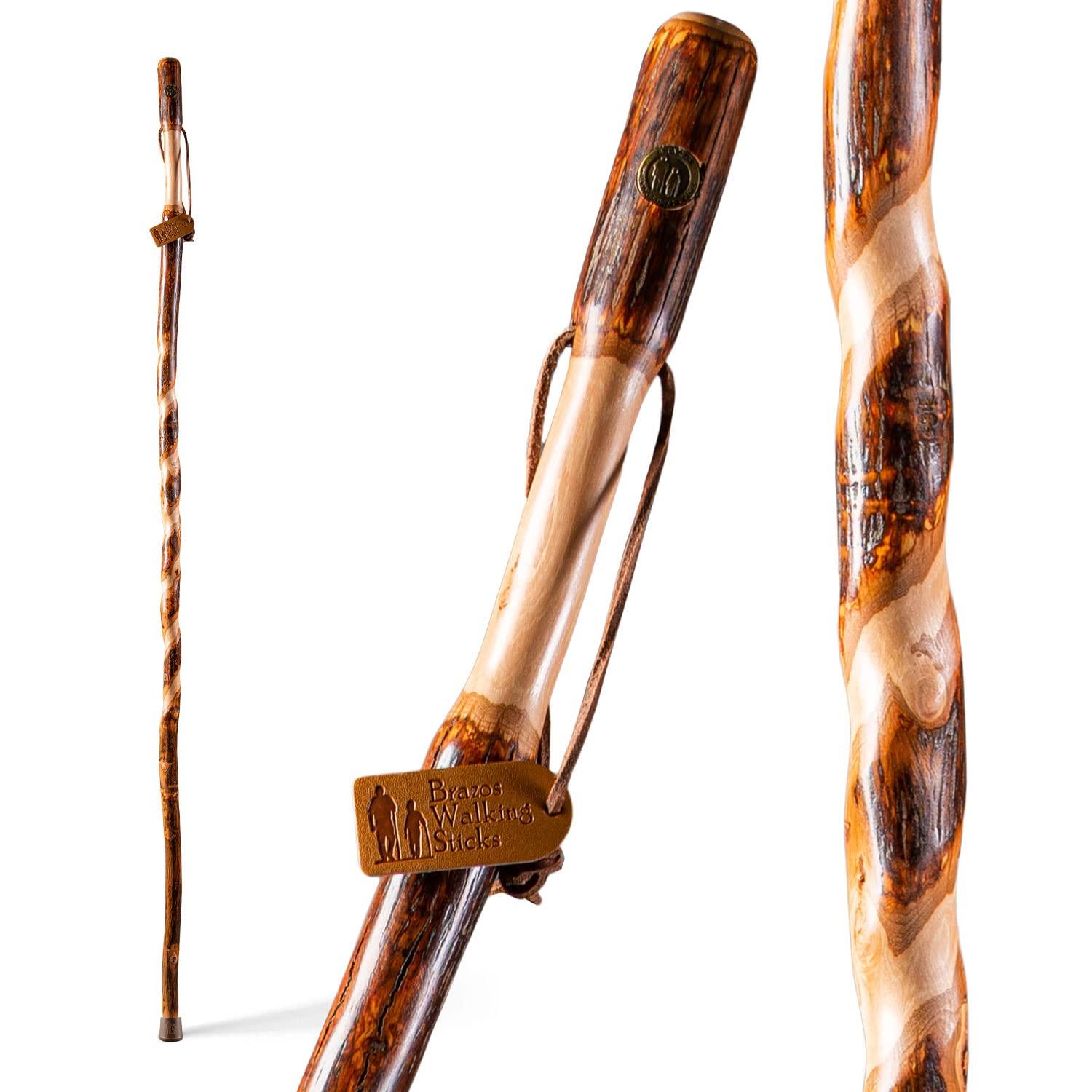Brazos Brazos Rustic Wood Walking Stick, Twisted Hickory, Traditional Style Handle, for Men & Women, Made in the USA, 48"