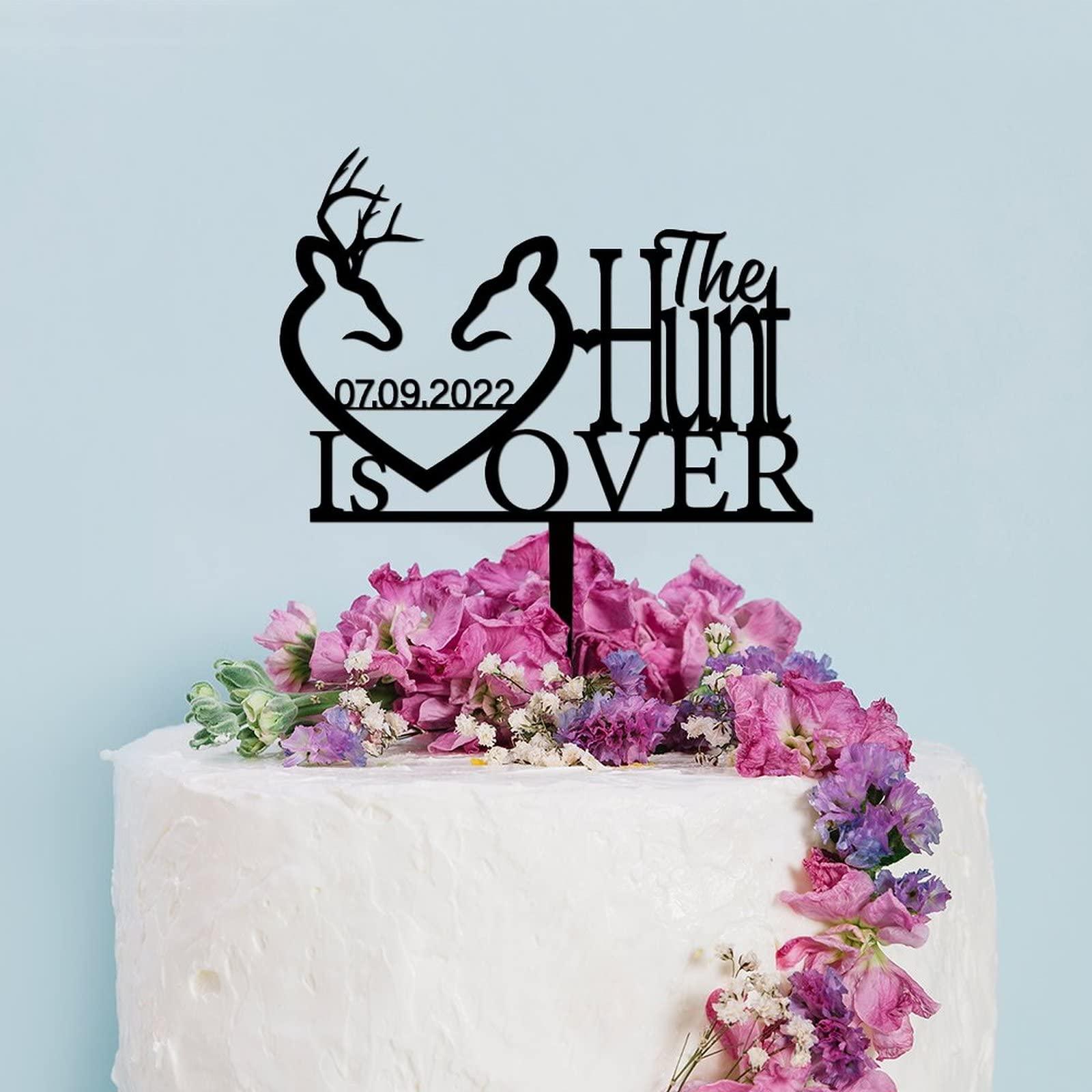 Generic Acrylic Wedding Cake Topper Custom Funny The Hunt Is over Not Edible Baking Cake Insert Cake Decoration Supplies for Wedding Engagement Anniversary Bridal Shower Party Decor
