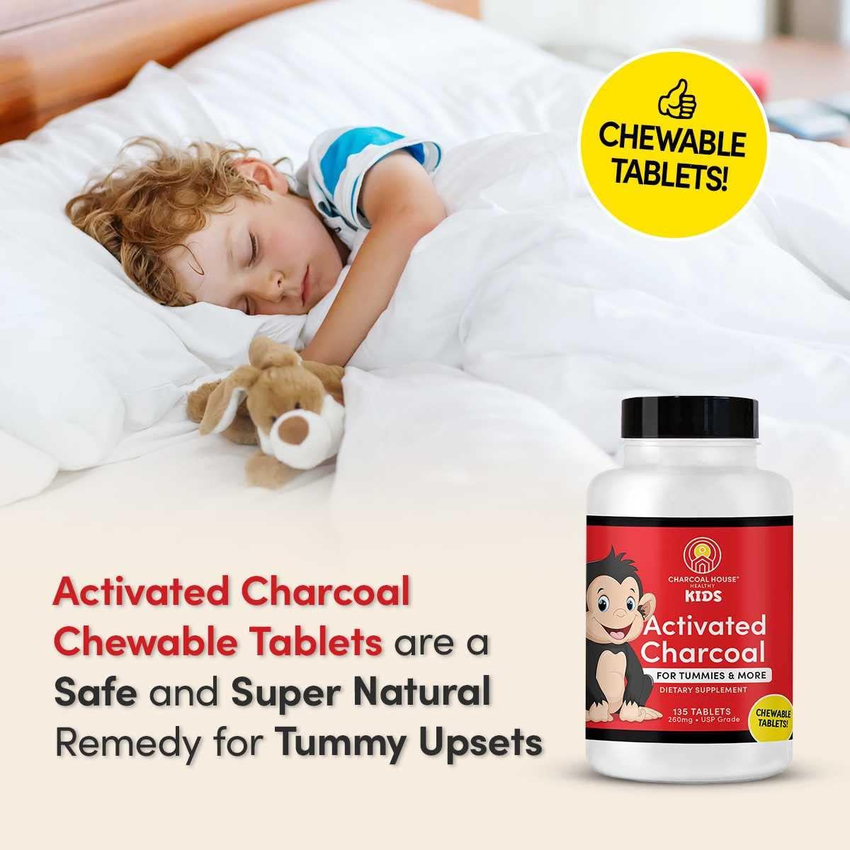 Charcoal House Charcoal House Chewable Activated Charcoal Tablets for Kids | Natural, Vegan, Non-GMO & Gluten Free | for Teeth, Stomach, Gas & Nausea | USP Food Grade | 135 ct.