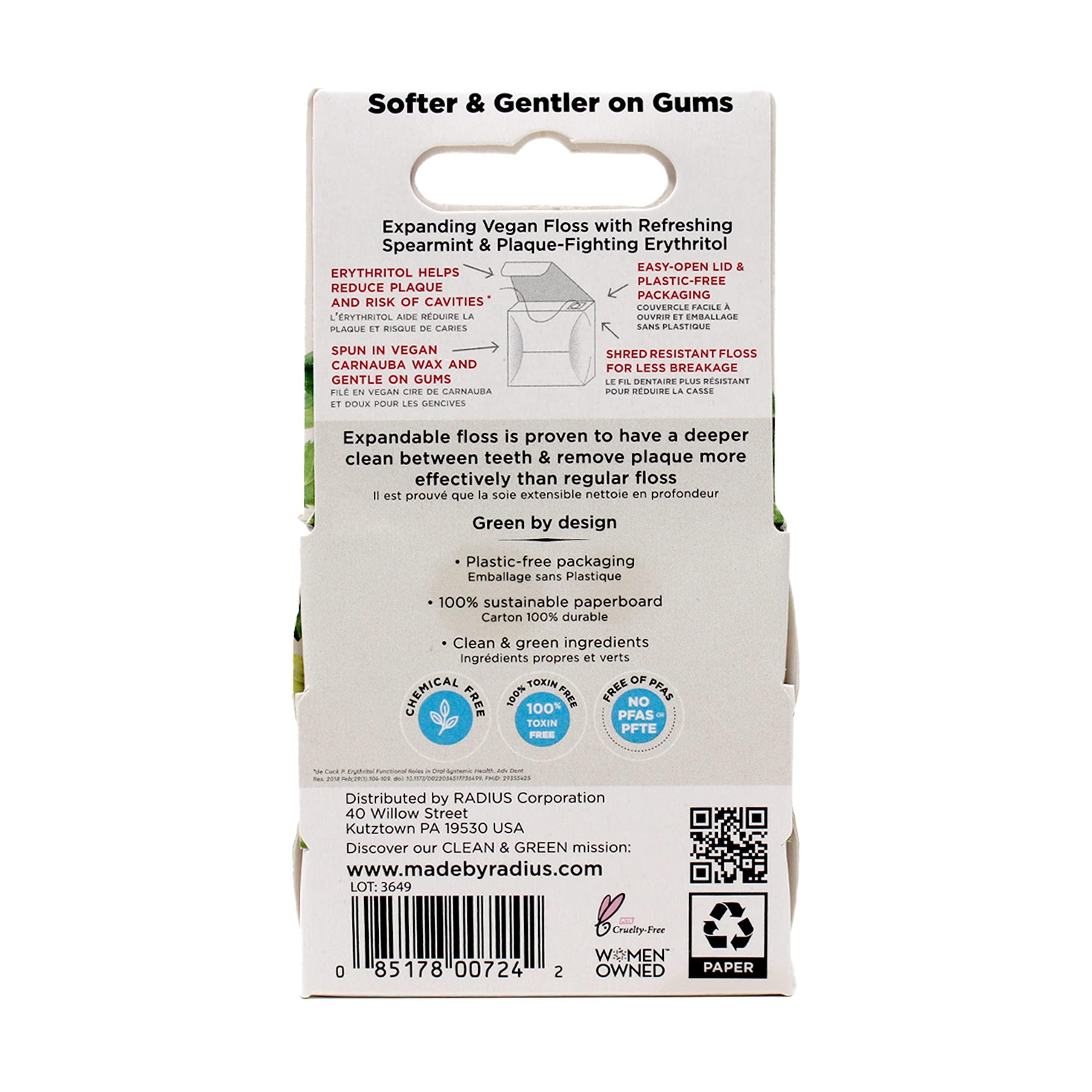 RADIUS RADIUS Vanilla Mint Dental Floss 55 Yards Vegan & Non-Toxic Oral Care Boost & Designed to Help Fight Plaque - Pack of 2