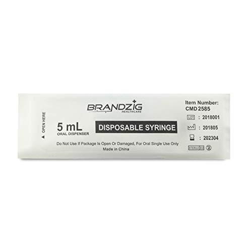 BRANDZIG 5ml Oral Syringes - 100 Pack – Luer Slip Tip, No Needle, Individually Blister Packed - Medicine Administration for Infants, Toddlers and Small Pets (No Cover)