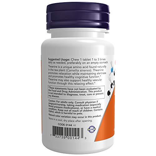 NOW NOW Supplements, L-Theanine 100 mg with Inositol and Taurine, Tension Management*, 90 Chewables
