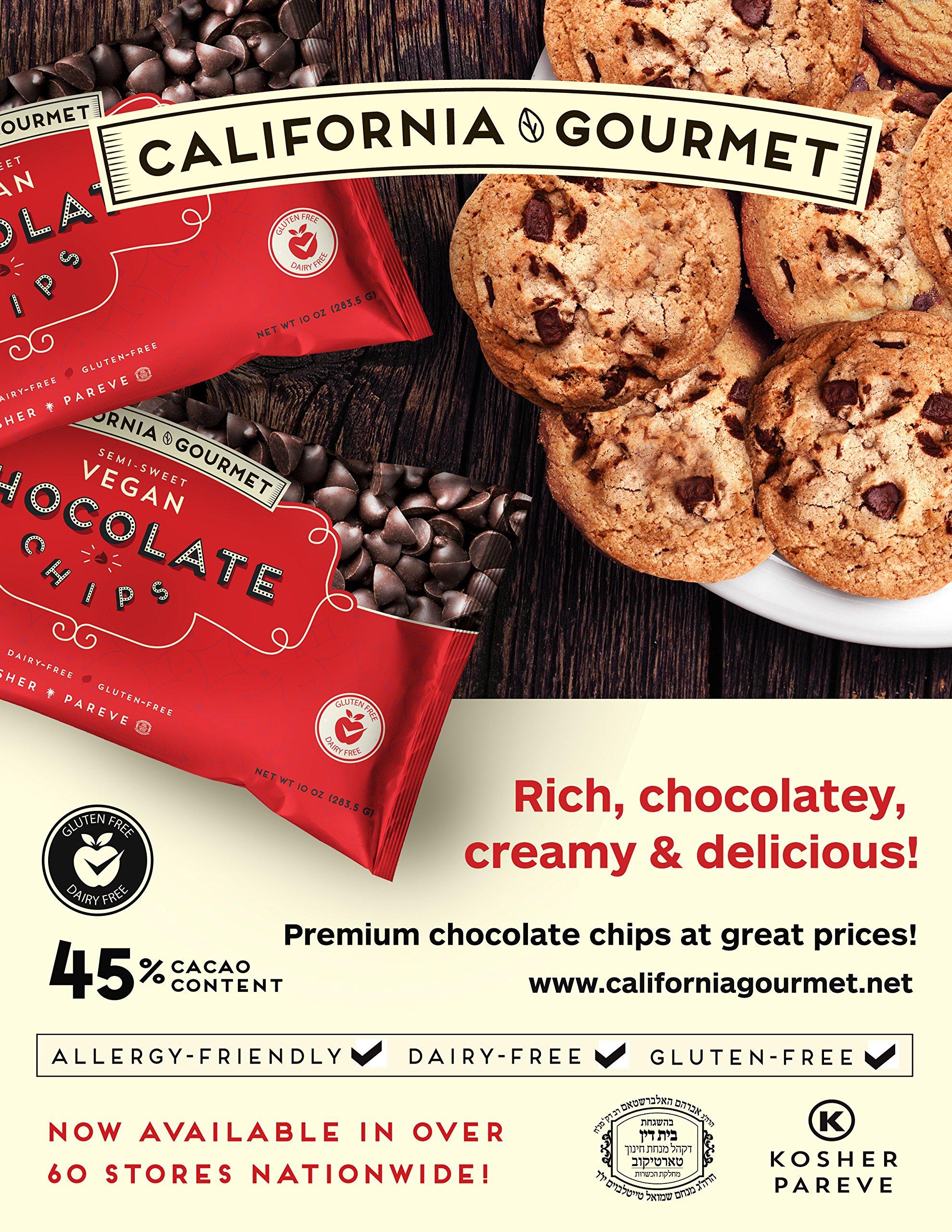 California Gourmet 45% Cocoa Vegan Chocolate Chips Dairy Free Kosher Gluten Free Nut Free 9 oz. bags (6 Pack) NOW Available