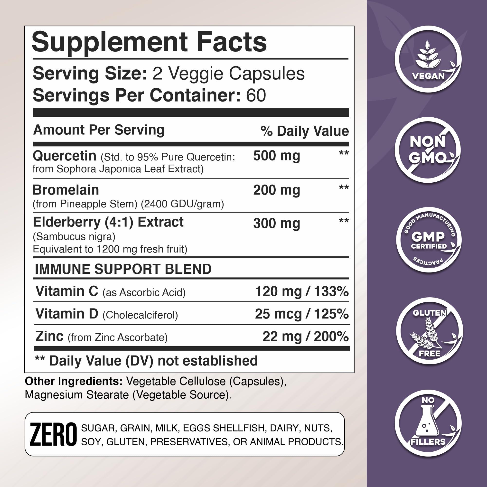 GADE NUTRITION BOOST YOUR HEALTH Gade Nutrition Quercetin with Bromelain & Elderberry | Quercetin with Vitamin C and Zinc | Zinc Quercetin 500mg with Vitamin D3 | Daily Immune Support Supplement - 6 Months Supply