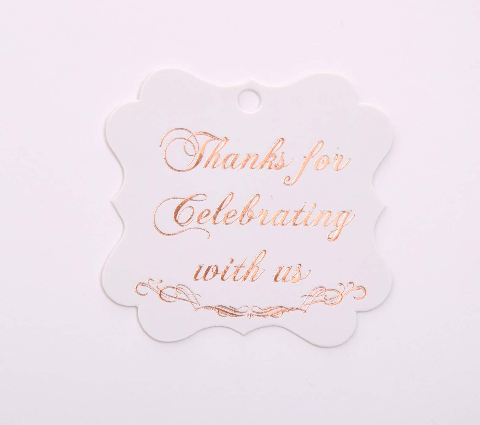 K11 Photo Design Thank You Tags, Rose Gold Foil, 30 Pack, Thanks for Celebrating with Us, Bridal Shower, Birthday, Party Hearts Collection (Rose Gold Tags Frame 3)