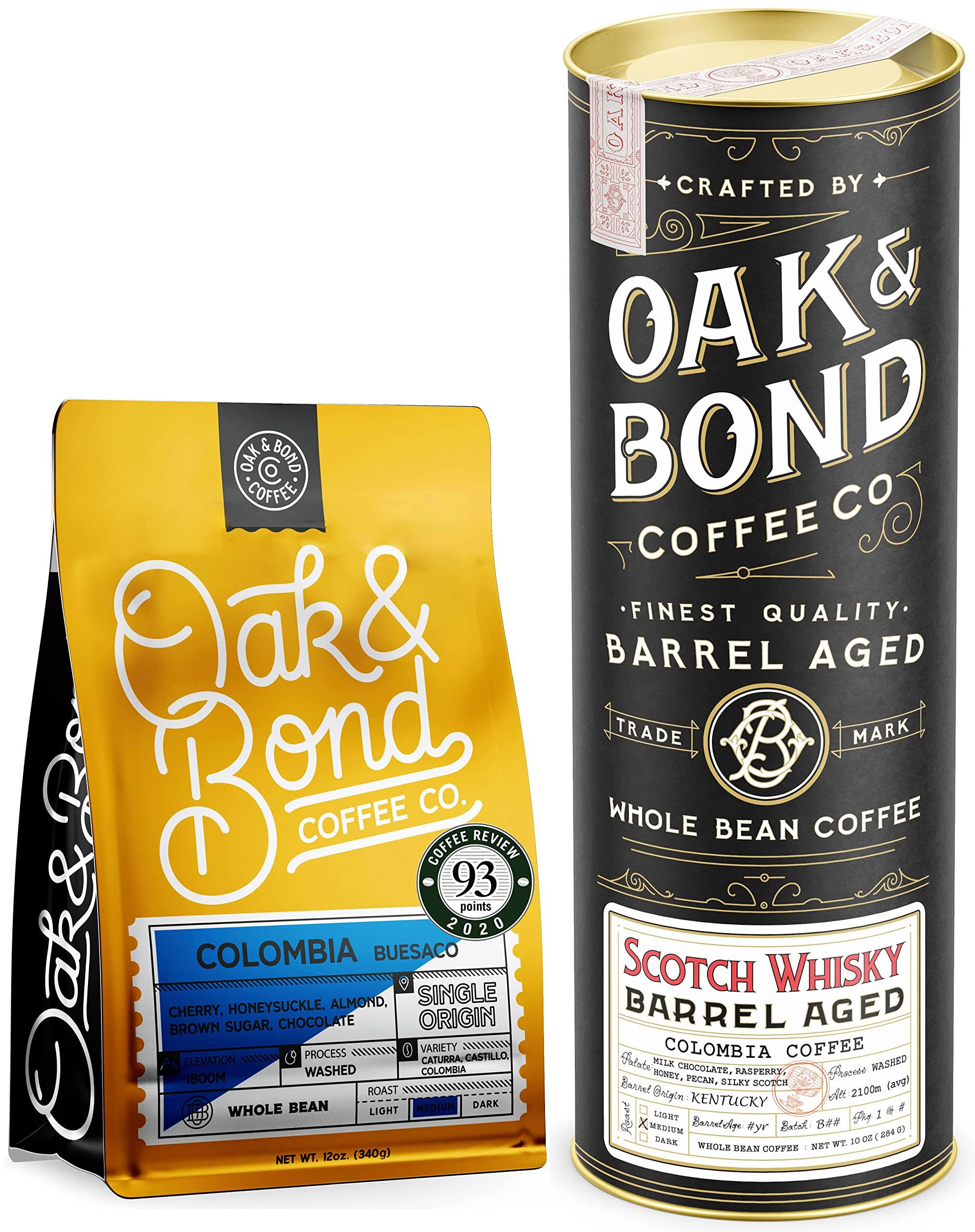 OAK & BOND Oak & Bond Coffee Co. Colombia Single Origin and Scotch Whiskey Barrel Aged Coffee Bundle, Whole Bean - 22oz. Total