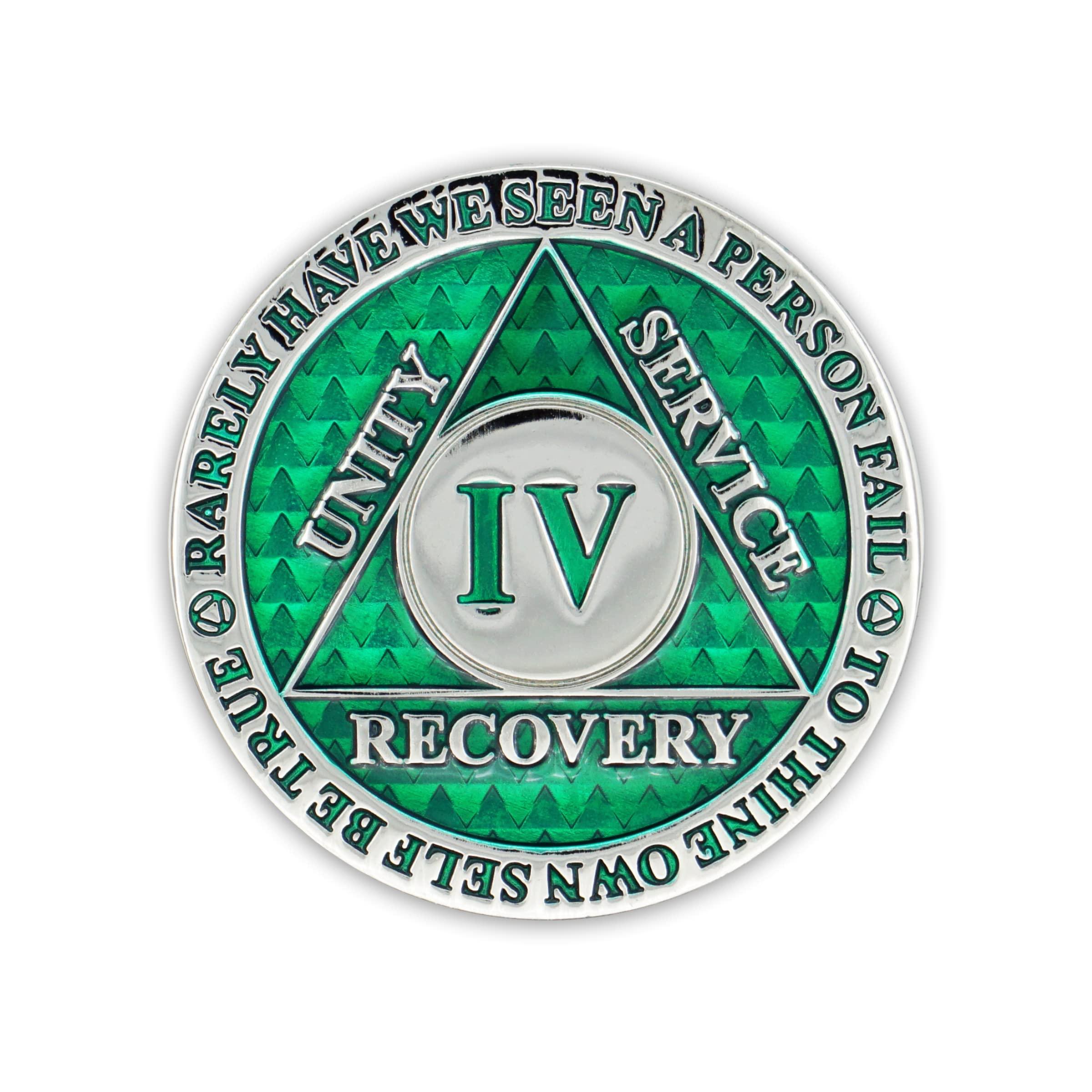 The Token Shop 4 Year Sobriety Coin | Legacy AA Chip | Thick Triplate Recovery Anniversary Token (Green)