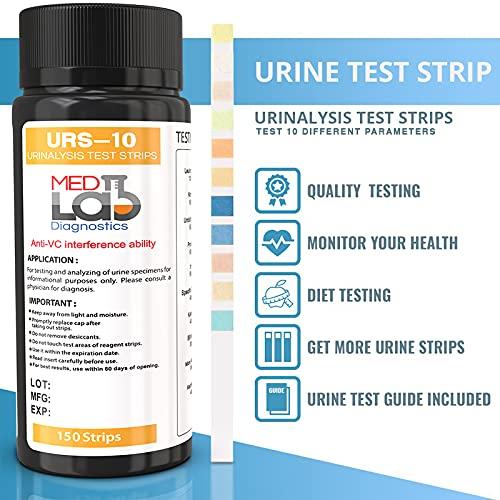Med Lab Diagnostics Med Lab Diagnostics 10 Parameter Urine Test Strips for Urinalysis(150 Cnt) in Sealed Pouches. Tests for Ketosis, pH, Protein, UTI, Kidney and Liver Function