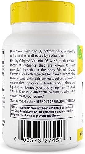 Healthy Origins Healthy Origins Vitamin D3 & K2 - Vitamin D3, 50 mcg - Vitamin K2, 200 mcg - Easily Absorbable Vitamin D & Vitamin K Supplements - Non-GMO & Gluten-Free Supplements - 60 Softgels