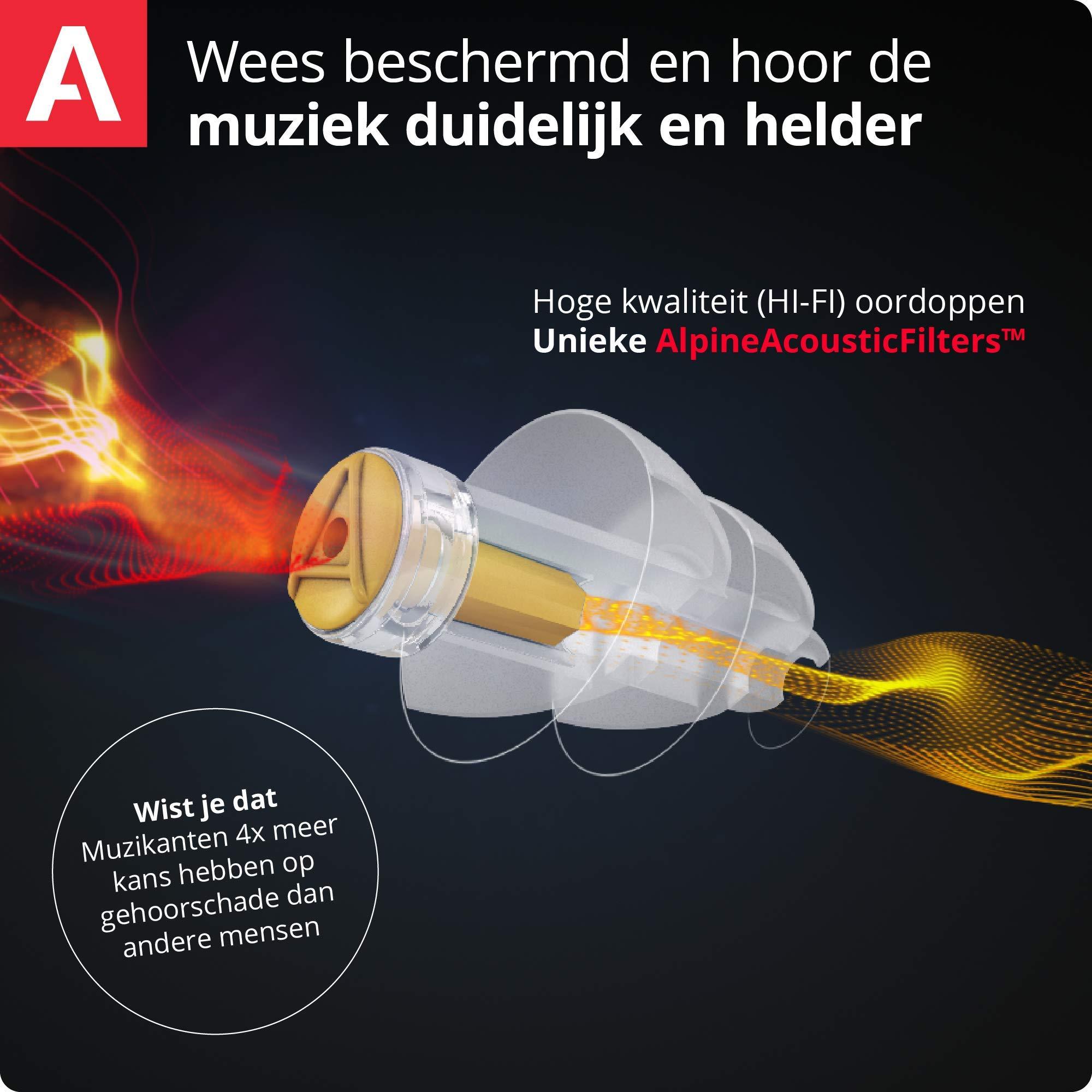 Alpine Hearing Protection Alpine MusicSafe - High Fidelity Earplugs for Musicians - 2 Interchangeable Filter Sets: 19 & 22 dB - Professional Musician Hearing Protection - Transparent