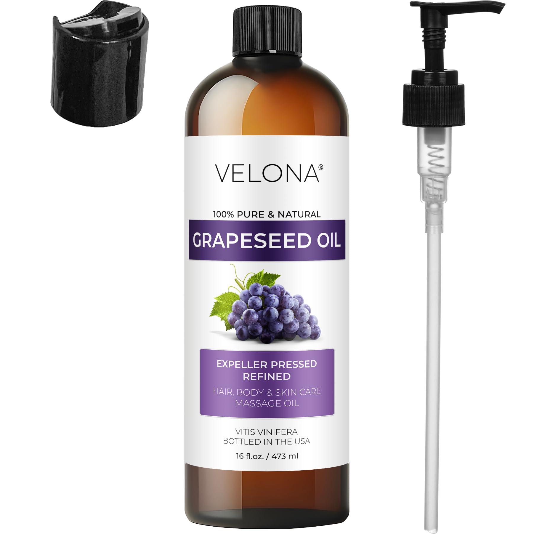 velona velona Grapeseed Oil 16 fl oz | 100% Pure and Natural Carrier Oil | Refined, Cold pressed | Skin, Face, Body, Hair Care | Use Today - Enjoy Results