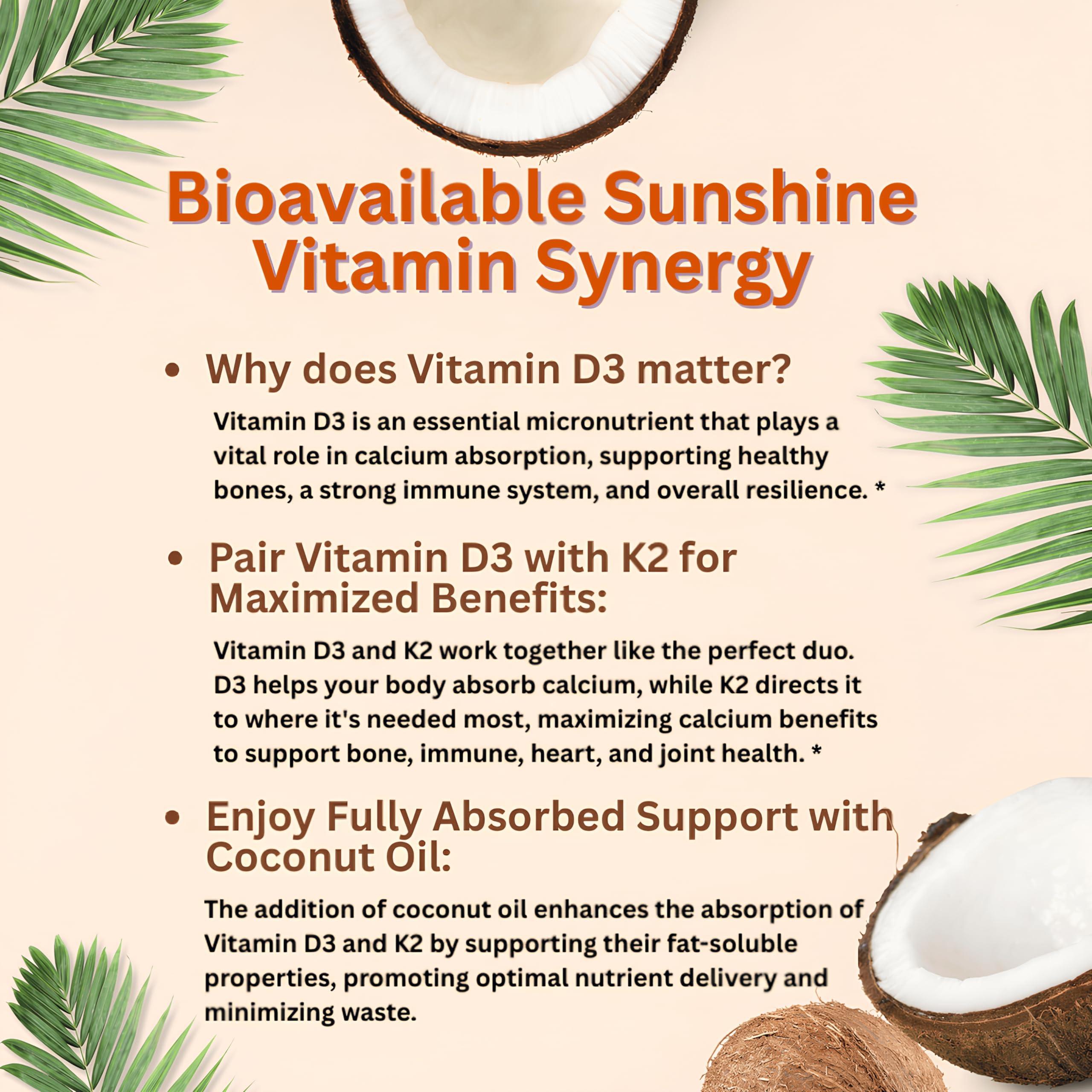 Micro Ingredients Vitamin D3 10000 iu Plus K2 (MK-7) 200 mcg, 180 Virgin Coconut Oil Softgels| 2 in 1 Vitamins D & K Complex | Supports Calcium Absorption, Bone, Immune, & Heart Health – Easy to Swallow
