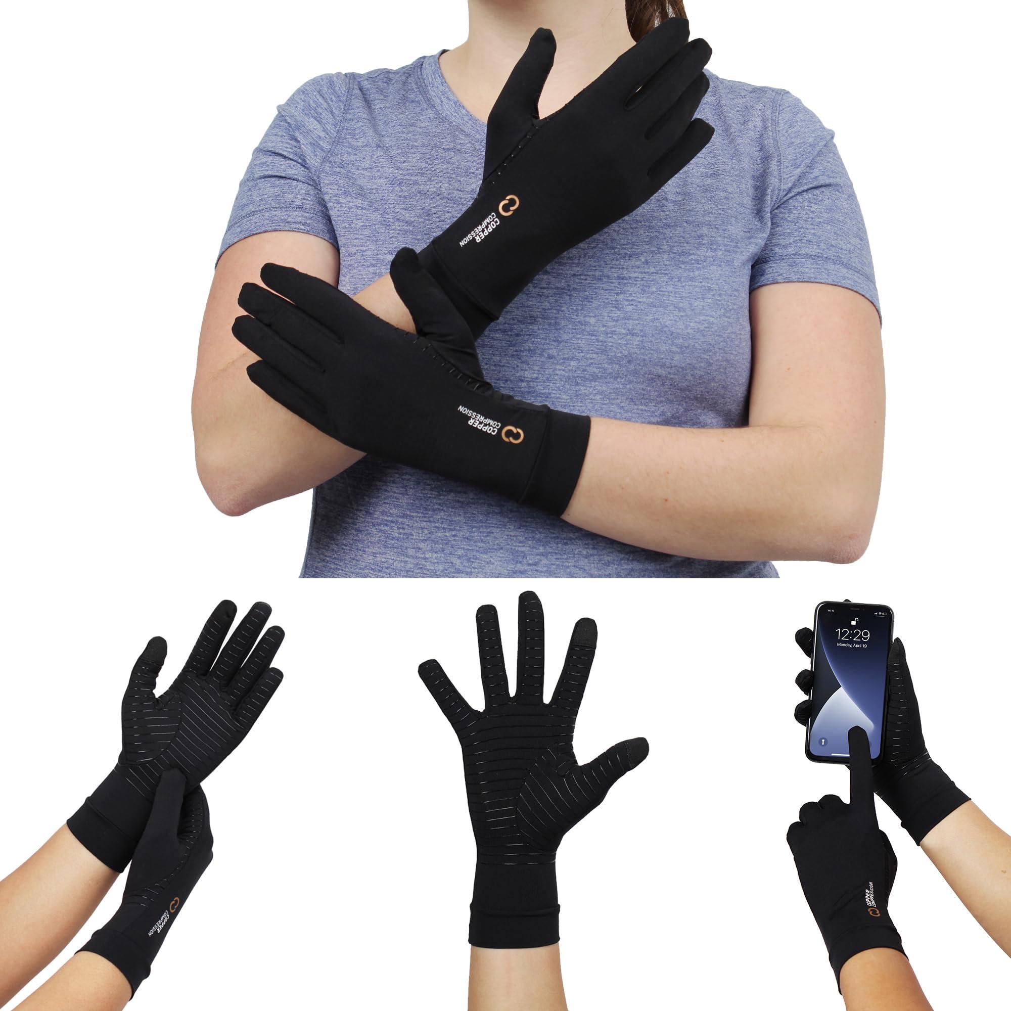 Copper Compression Copper Compression Full Finger Arthritis Gloves - Palm Grips - Touch Screen Fingertips - Compression Support for Carpal Tunnel, Pain Relief, Tendonitis - Fits Men & Women - 1 Pair - XL