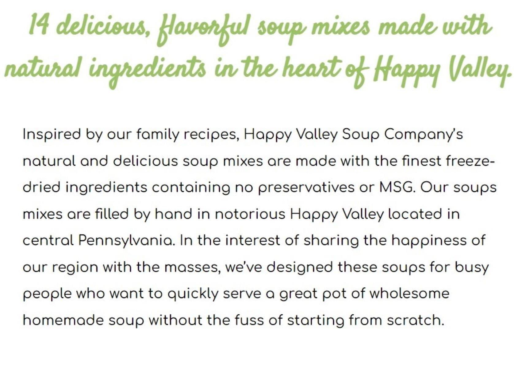 Happy Valley Soup Company Happy Valley Soup Company - Garden Vegetable - Dry Mix - Serves 8