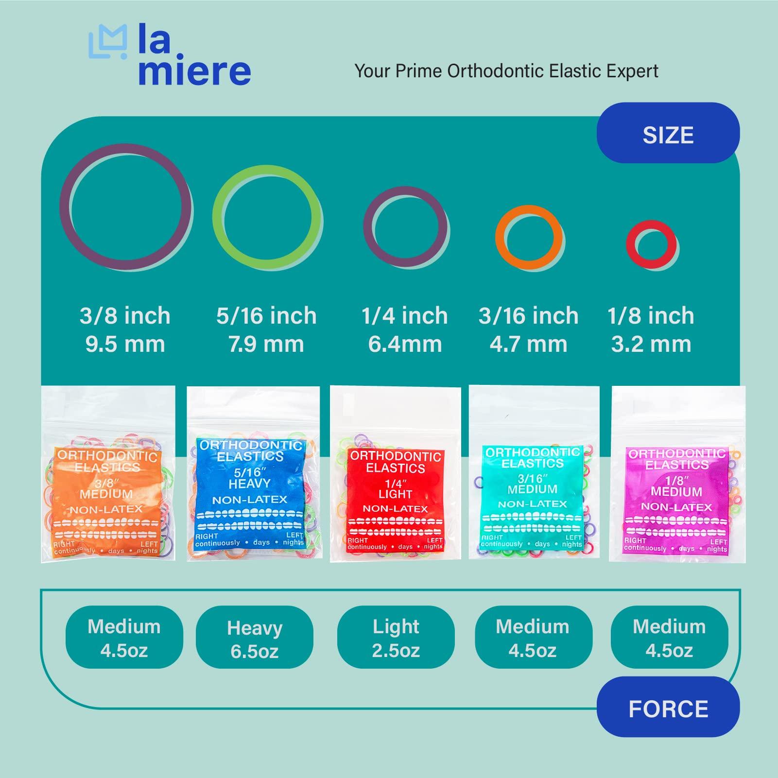 LA MIERE Neon Non-Latex 100 counts Intraoral Elastic Bands Orthodontic Elastics Dental Rubber Bands Made in US Heavy 1/4\'\', Neon