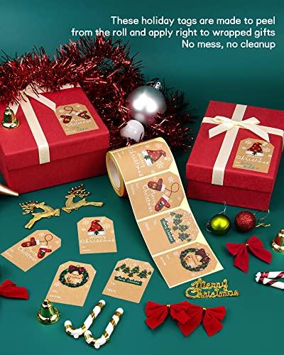 kakumfu Christmas Gift Tags Stickers 200 Pieces Christmas Name Tag Stickers Self Adhesive Kraft Paper Holiday Tags Christmas to from Stickers KAKUMFU Xmas Presents Label
