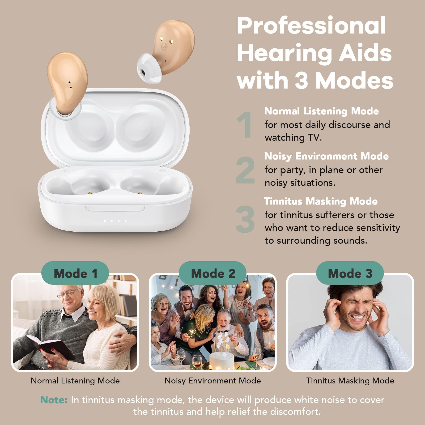 Autiphon Autiphon Rechargeable Hearing Aids for Seniors Adults with Noise Cancelling, 8-channel Digital Hearing Amplifiers, with Tinnitus Masking Mode, Pair, AT108, Beige