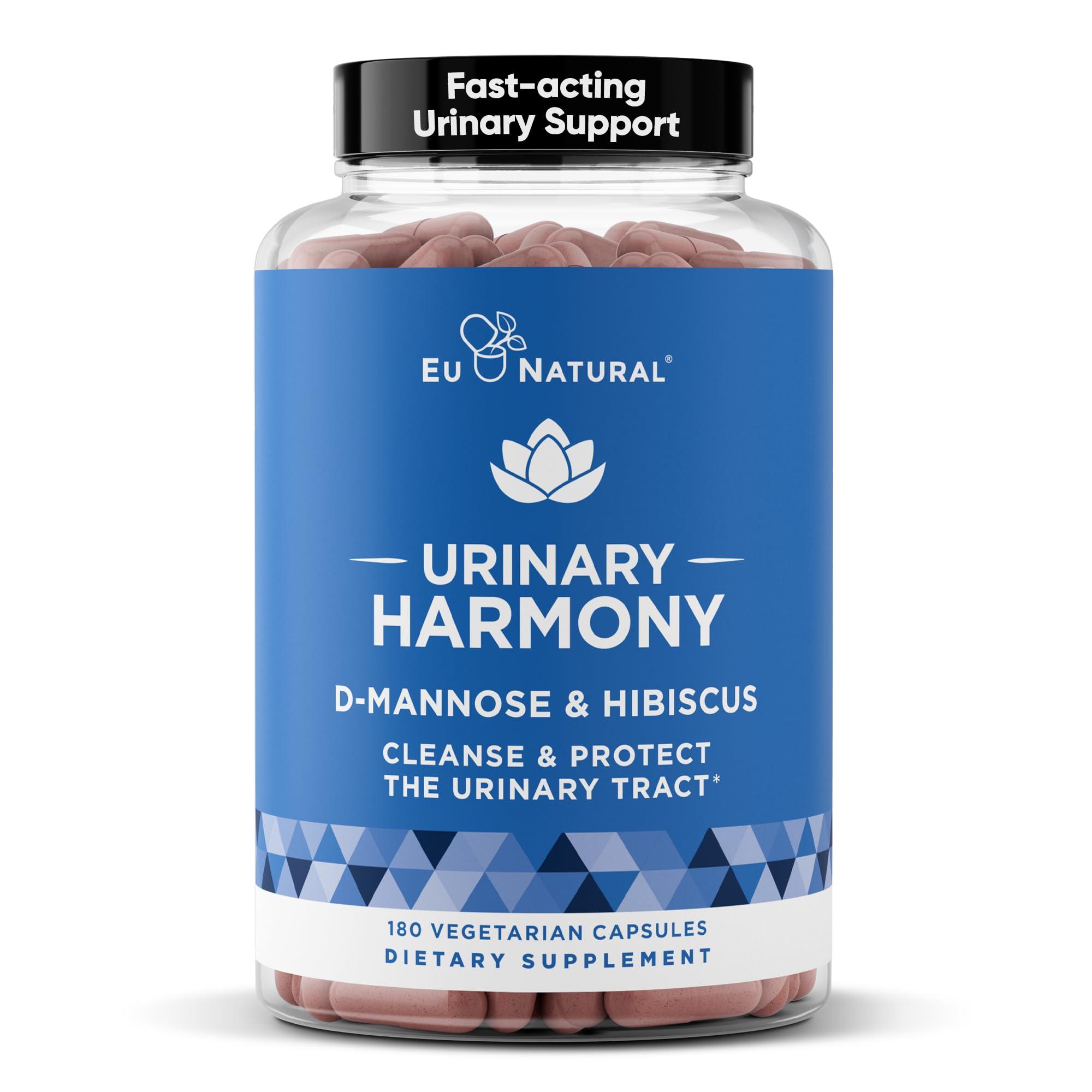 Eu Natural Urinary Harmony D-Mannose Supplement  Urinary Tract Health for Women  Potent Clinical Strength Formula Cleanses and Flushes the Urinary System  180 Fast Acting Capsules (Improved Comfort in 7 Days)