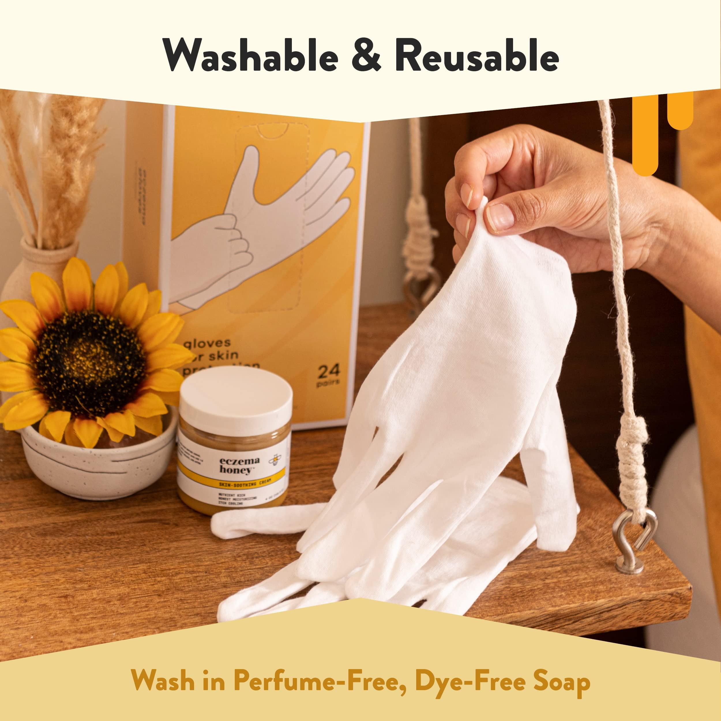 ECZEMA HONEY ECZEMA HONEY Premium 100% Cotton Gloves - Washable & Reusable Overnight Dry Hands Treatment - White Cotton Gloves for Eczema (24 Pairs)