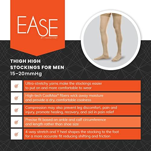 EASE BY THERAFIRM Ease Opaque Men's Thigh Highs with Mild (15-20mmHg) Compression (Large Long, Black)