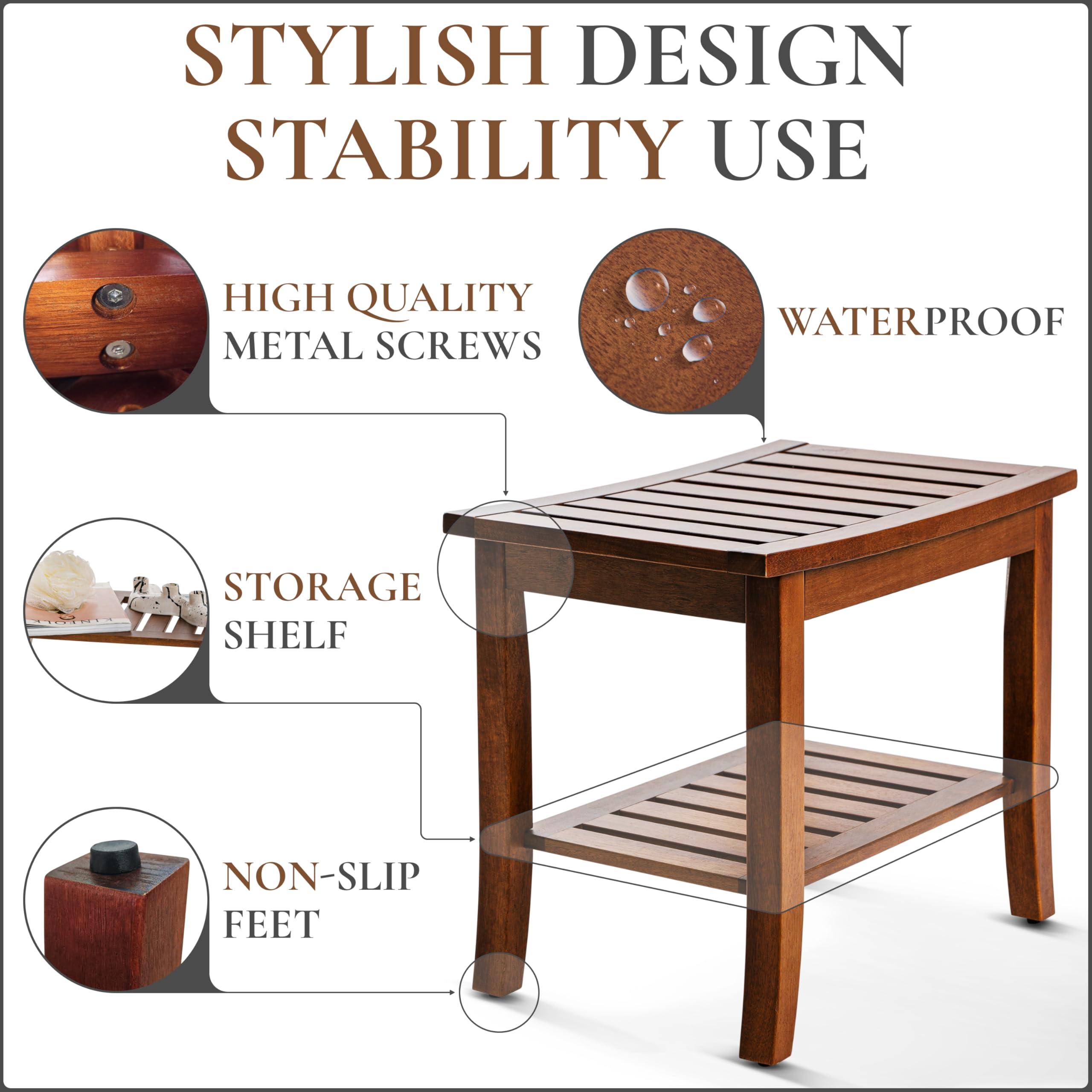 Teak shower bench Teak Shower Bench with Storage Shelf, Shower Stool for Inside Shower, Waterproof Shower Bench Seat, Shower Chair for Inside Shower, Wood Bench, Bathroom Bench, Wooden Stool for Adults Sitting