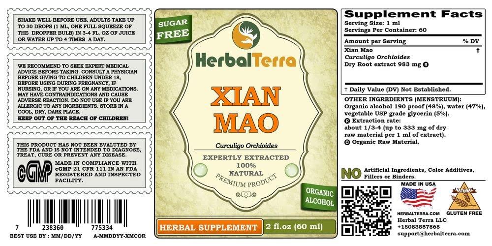 Herbal Terra LLC Herbal Terra LLC Xian Mao, Curculigo (Curculigo Orchioides) Tincture, Organic Dried Root Powder Liquid Extract 2 oz