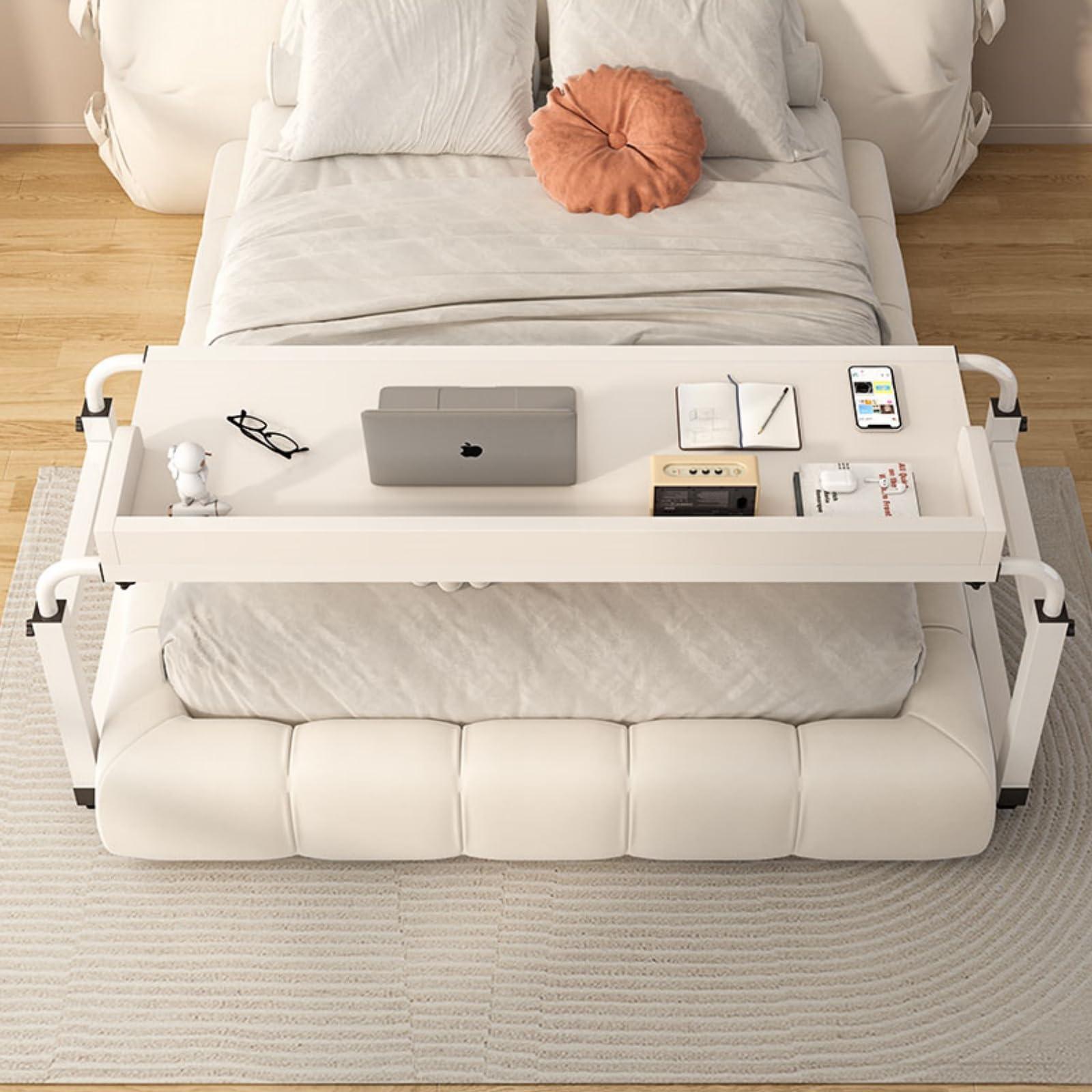 ZAIHW Overbed Table with Wheels - Adjustable Height Computer Desk for Bed