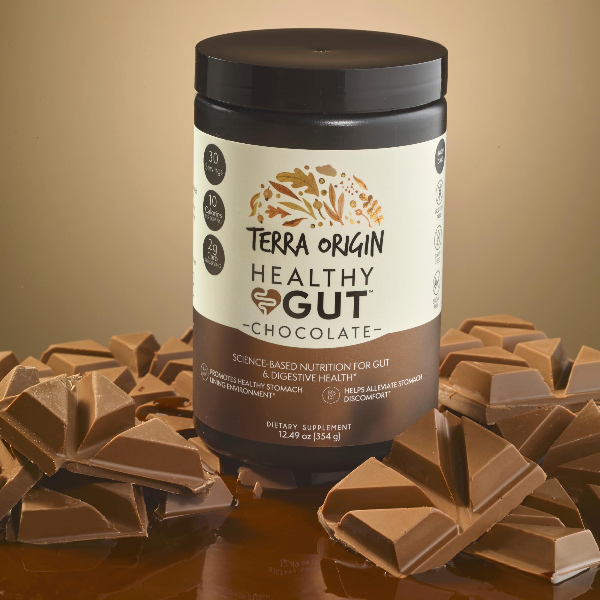 TERRA ORIGIN TERRA ORIGIN Healthy Gut Chocolate | 30-Servings with L-Glutamine, Zinc, Glucosamine, Slippery Elm Bark, Marshmallow Root and More!