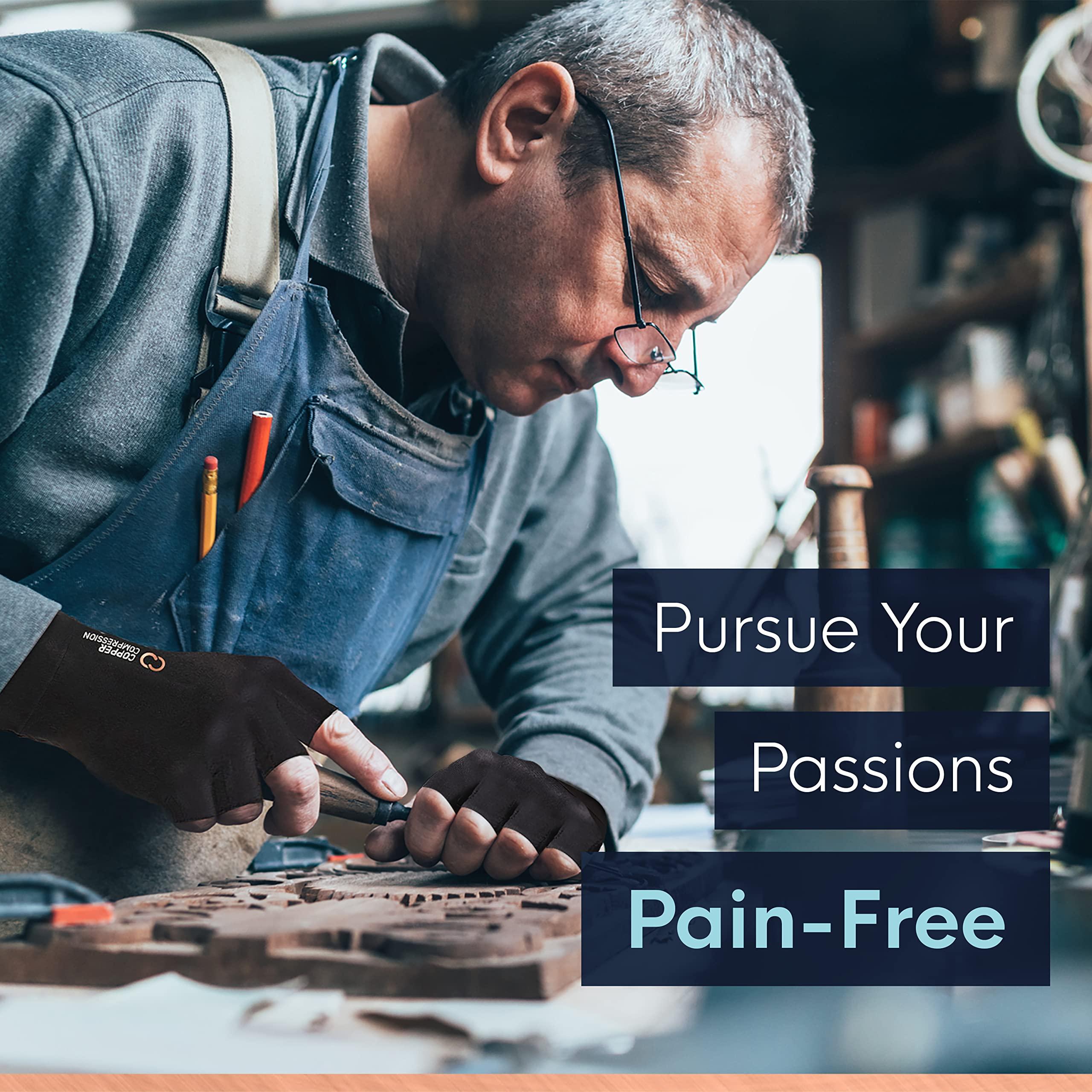 Copper Compression Copper Compression Arthritis Gloves | Fingerless Arthritis Carpal Tunnel Pain Relief Gloves For Men & Women | Hand Support Wrist Brace For Rheumatoid, Tendonitis, Swelling, Crocheting 2 Pairs Black S