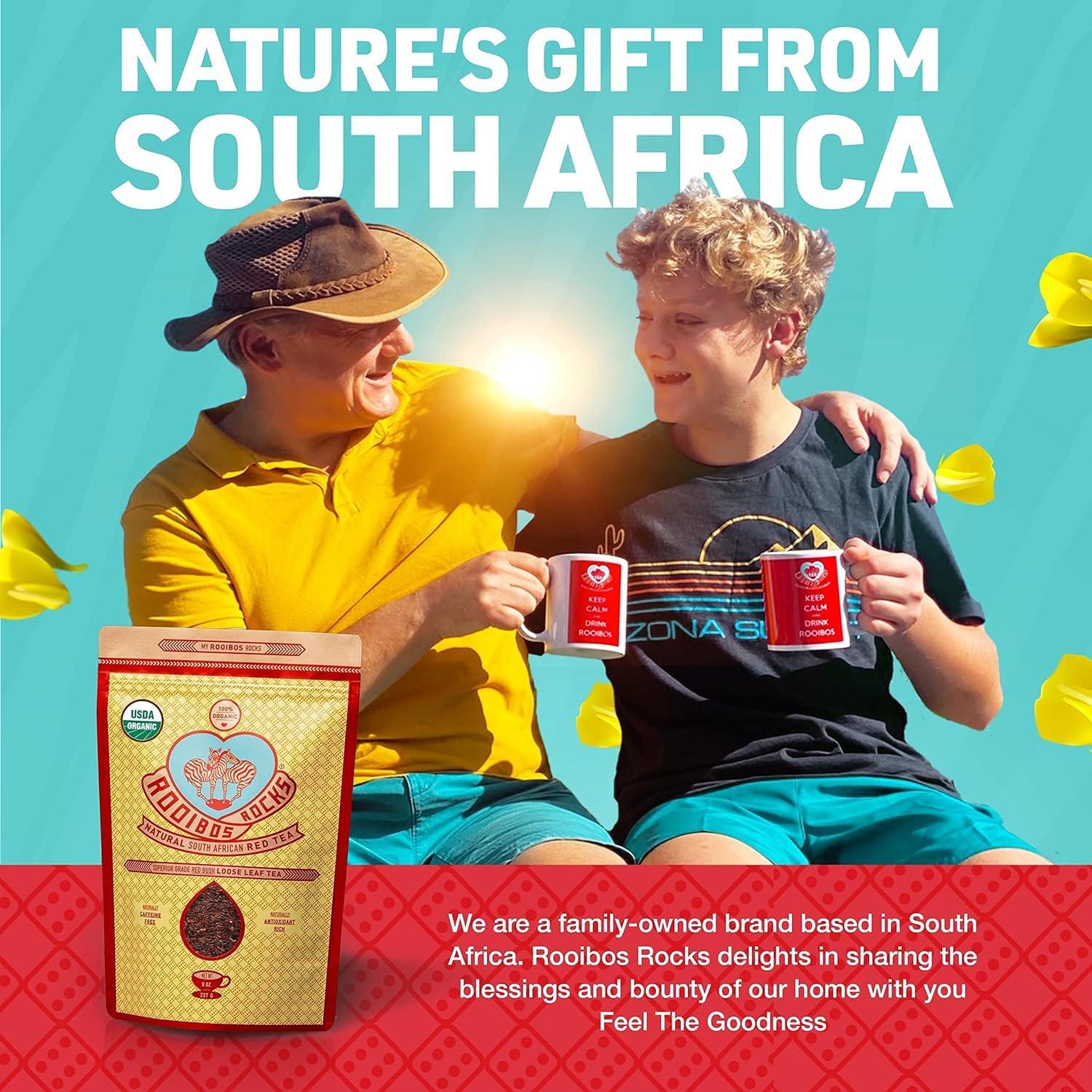 Rooibos Rocks Naturally Sweet Organic Rooibos Tea - 8 oz Premium Loose Leaf Rooibos Tea Caffeine-Free and Sugar Free Red Rooibos Tea Organic Low-Tannin and Antioxidant-Rich Rooibos Tea Loose Leaf