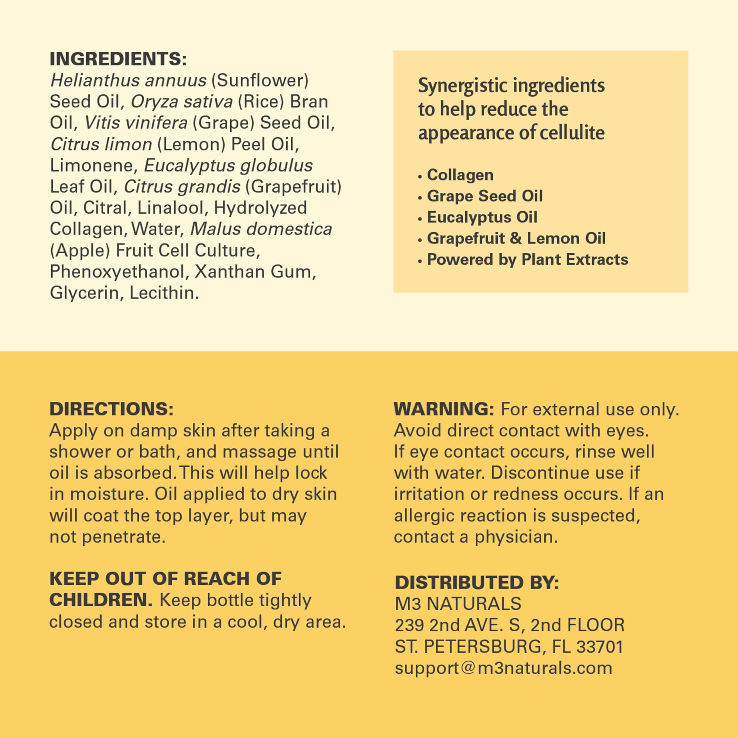 M3 Naturals Anti-Cellulite Massage Oil, 2 Pack, Collagen and Stem Cell Skin Tightening Therapy for Women, 8 Fl Oz Each by M3 Naturals