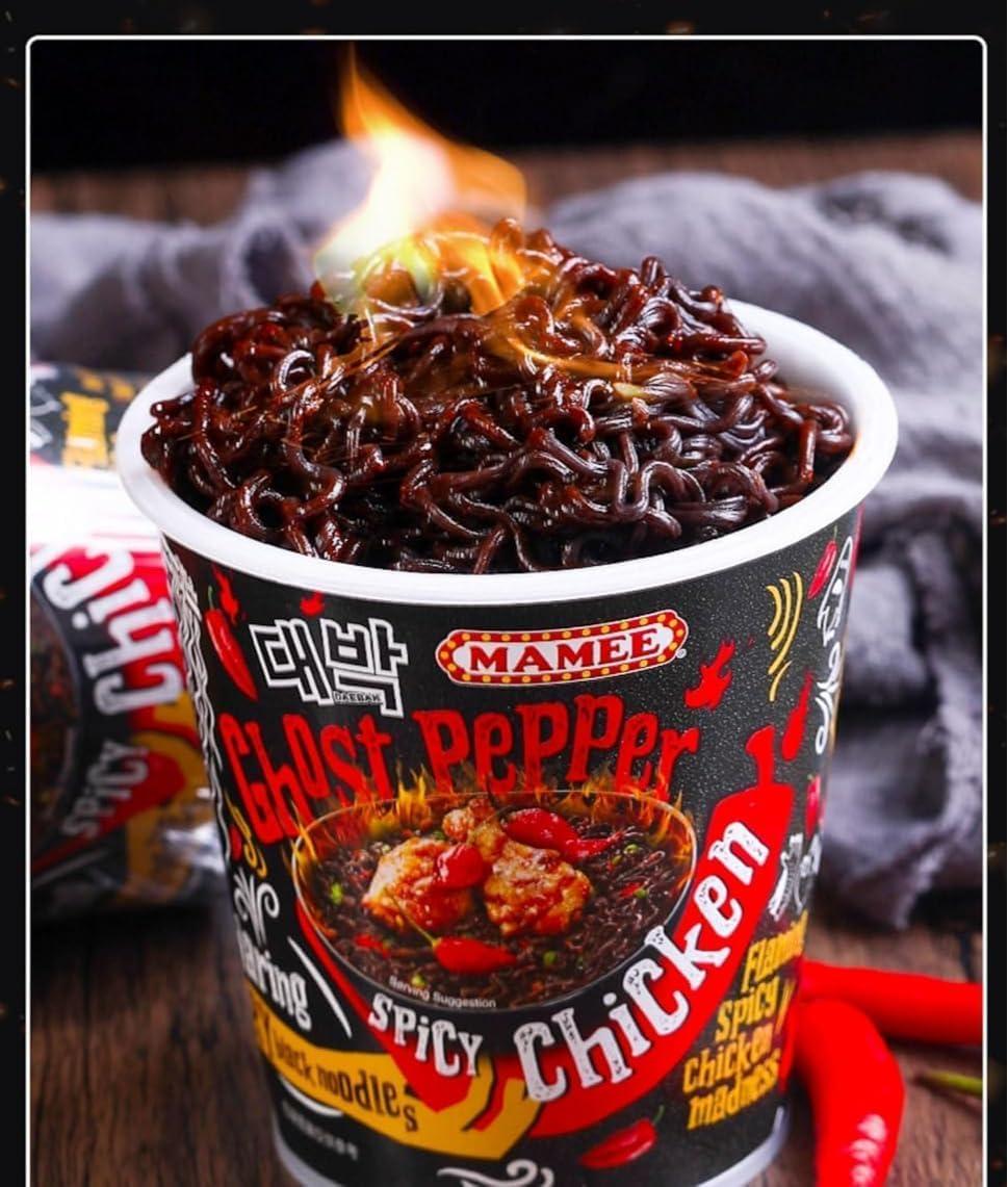 ZAOIAN Ghost Pepper Noodles Spicy Dry Mixed Noodles 80g/barrel, 1 Million Spiciness, Black Noodles, Hot Pepper Spicy Instant Dry Mixed Noodles, Super Spicy Instant Noodles, Cup Noodles (2 buckets)